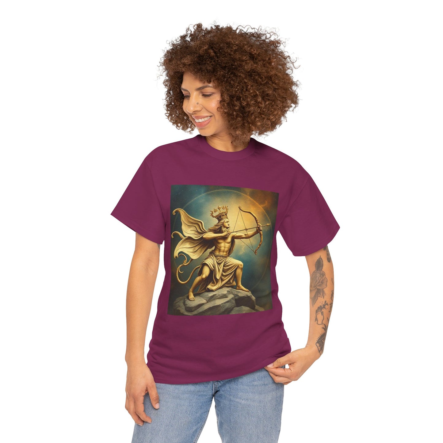 Unisex Heavy Cotton T-Shirt, Sagittarius King, Bow & Arrow v1, Zodiac Design