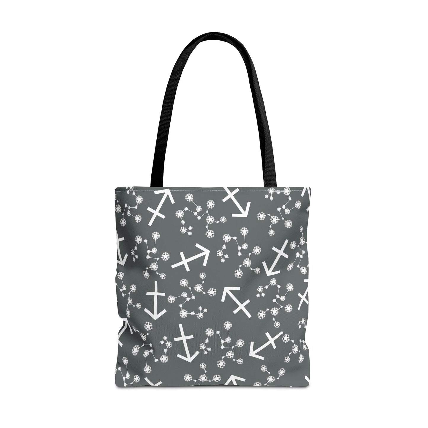 Tote Bag, Sagittarius Zodiac Sign, AOP, (Grey, White Print)