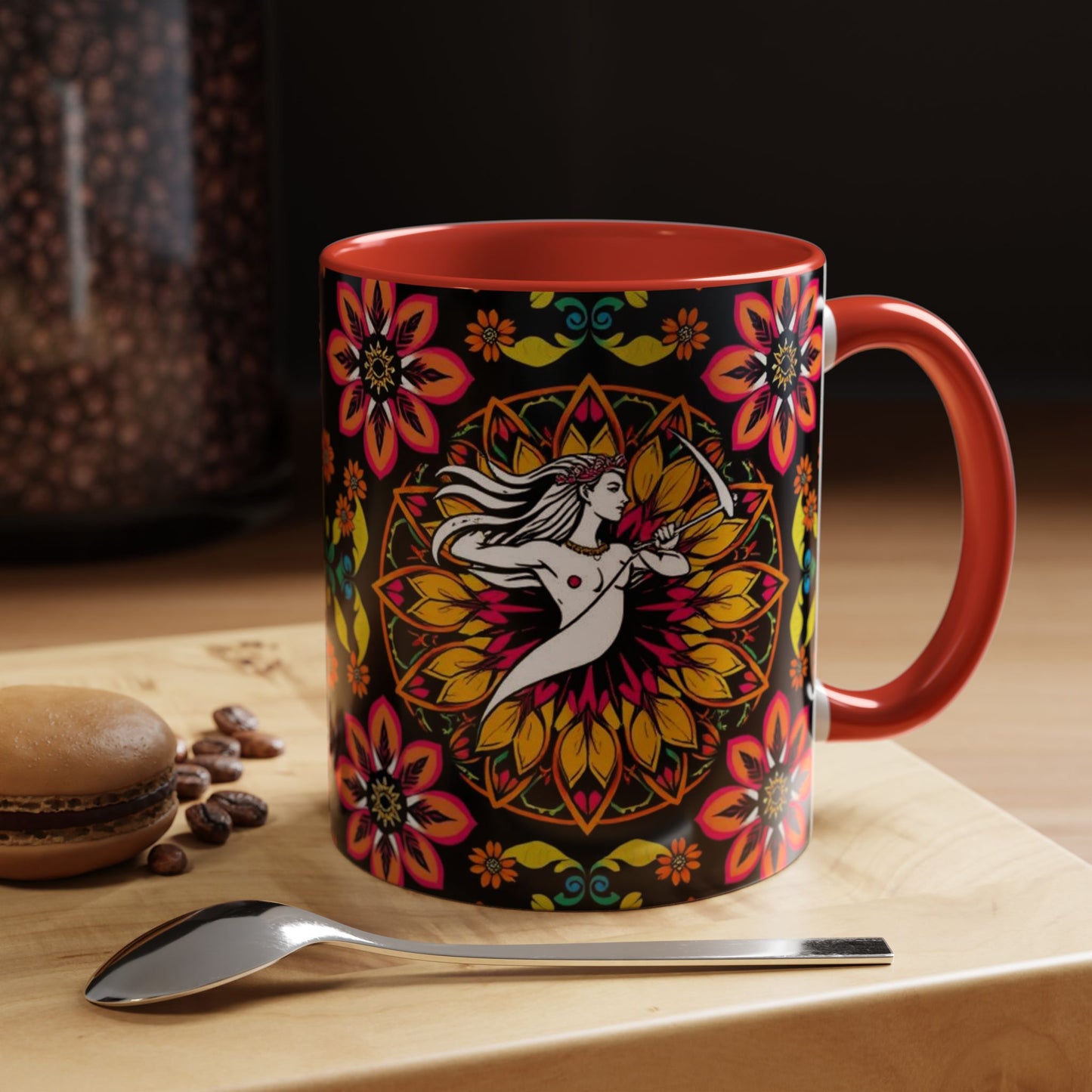 Accent Coffee Mug, Sagittarius, Zodiac v2. Flower Pattern, (11, 15oz)