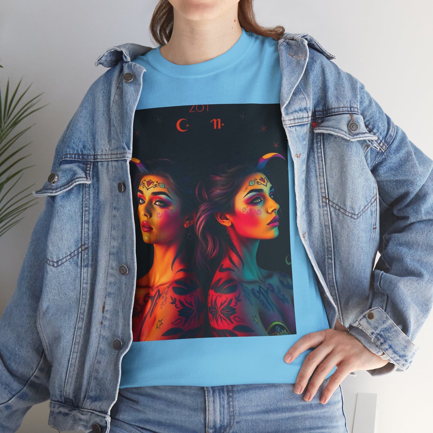 Unisex Heavy Cotton T-Shirt, Gemini, Zodiac, Sexy Art