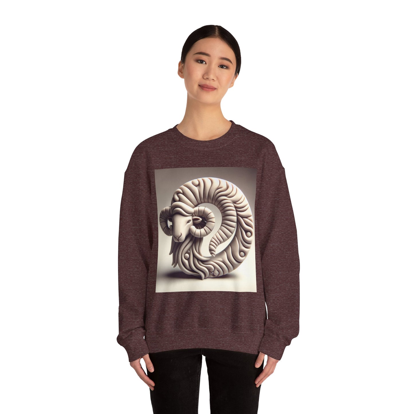 Unisex Heavy Blend™ Crewneck Sweatshirt, Round Statue, Aries Zodiac Design