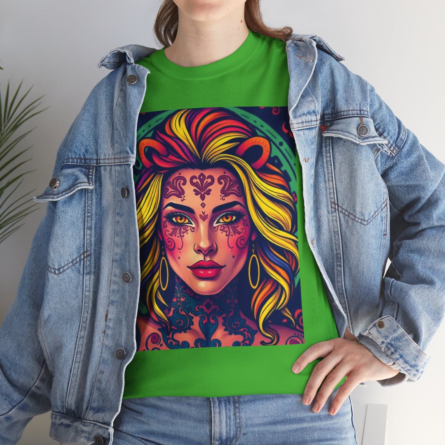 Unisex Heavy Cotton T-Shirt, Leo, Zodiac v1, Sexy Art