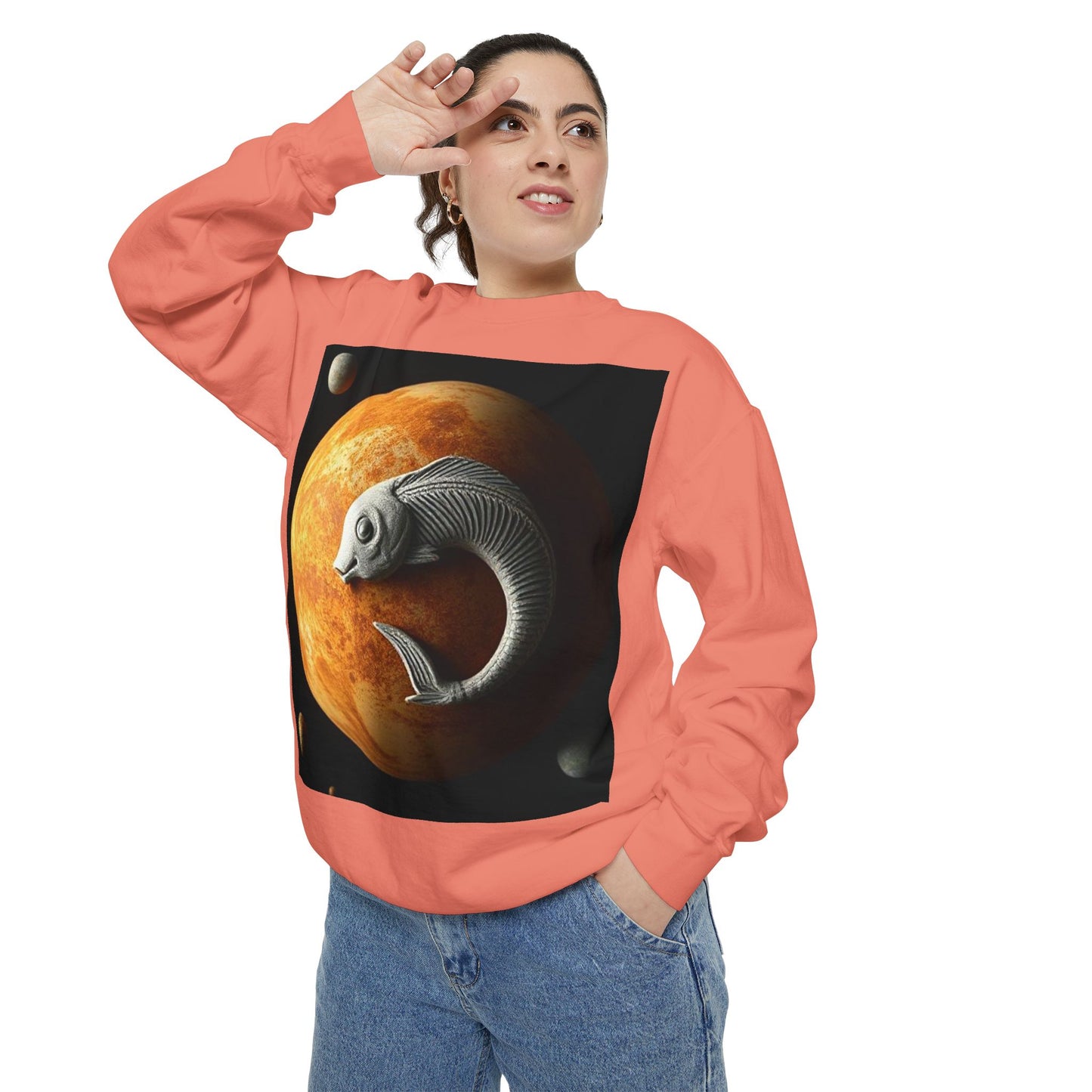 Garment-Dyed Sweatshirt, Unisex, Space Animal Design, Pisces