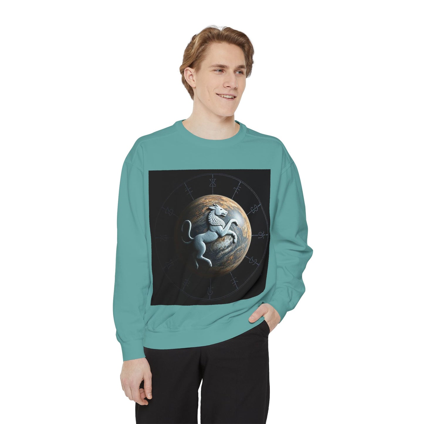 Garment-Dyed Sweatshirt, Unisex, Space Animal Design, Aquarius