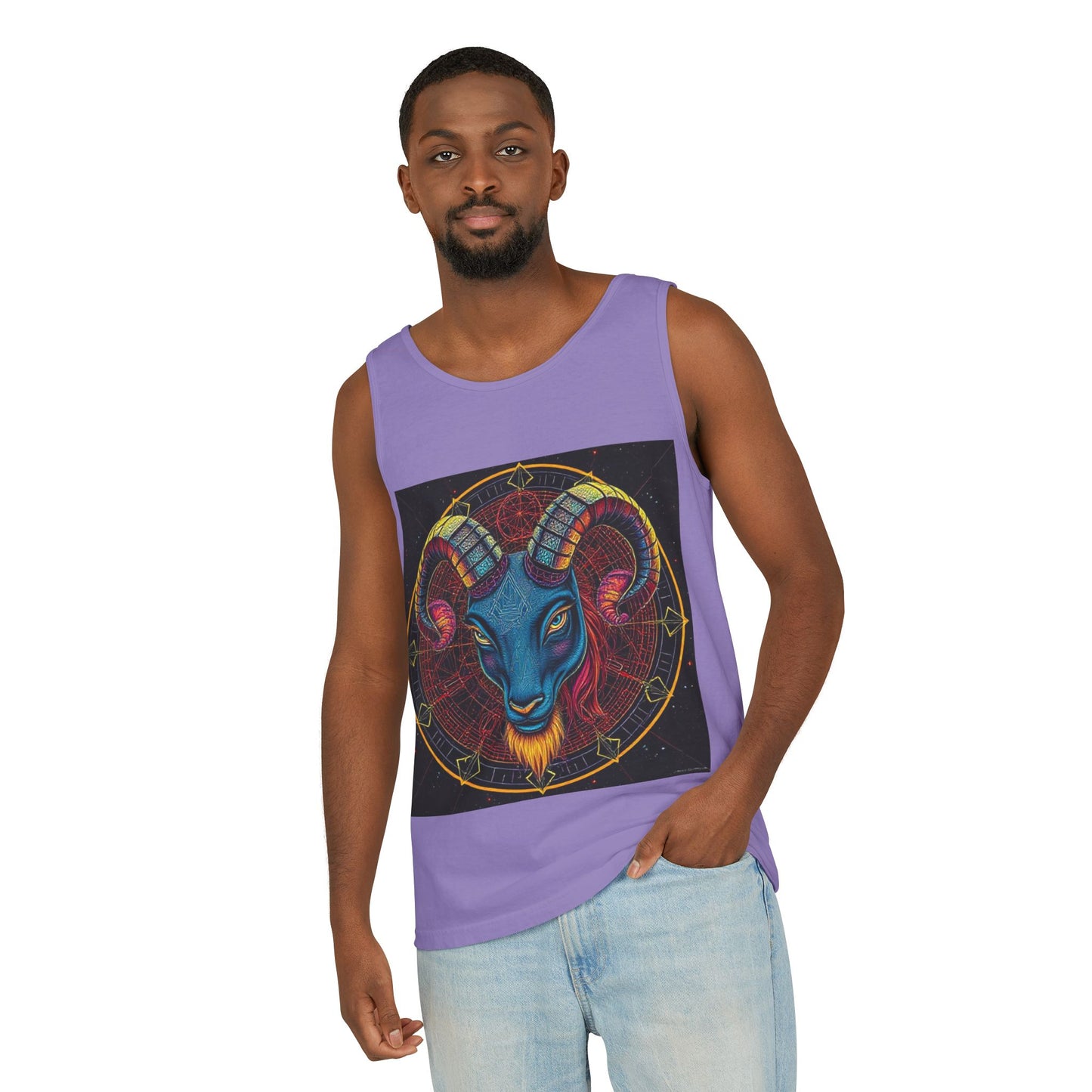Unisex Garment-Dyed, Tank Top, Aries Design, Pop Art, 100% Ringspun US cotton