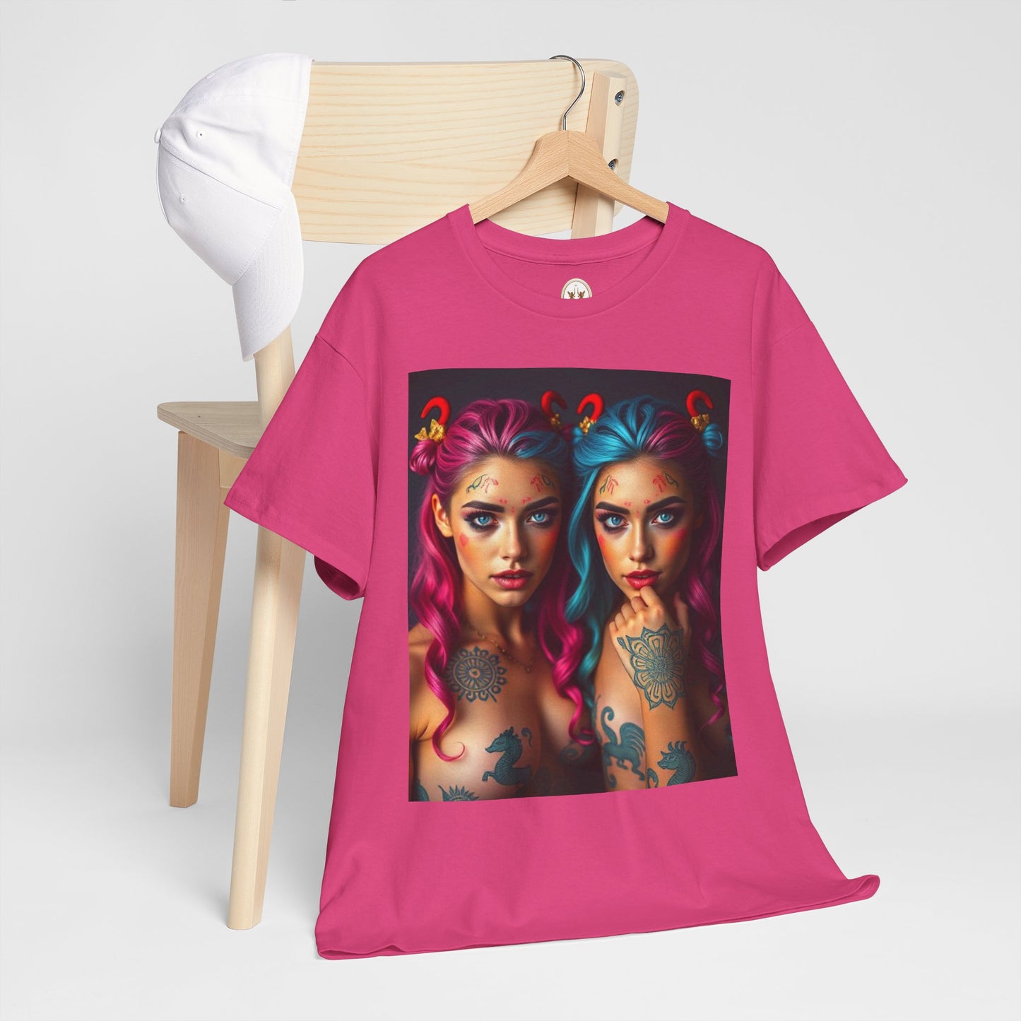 Unisex Heavy Cotton T-Shirt, Gemini, Zodiac v1, Sexy Art