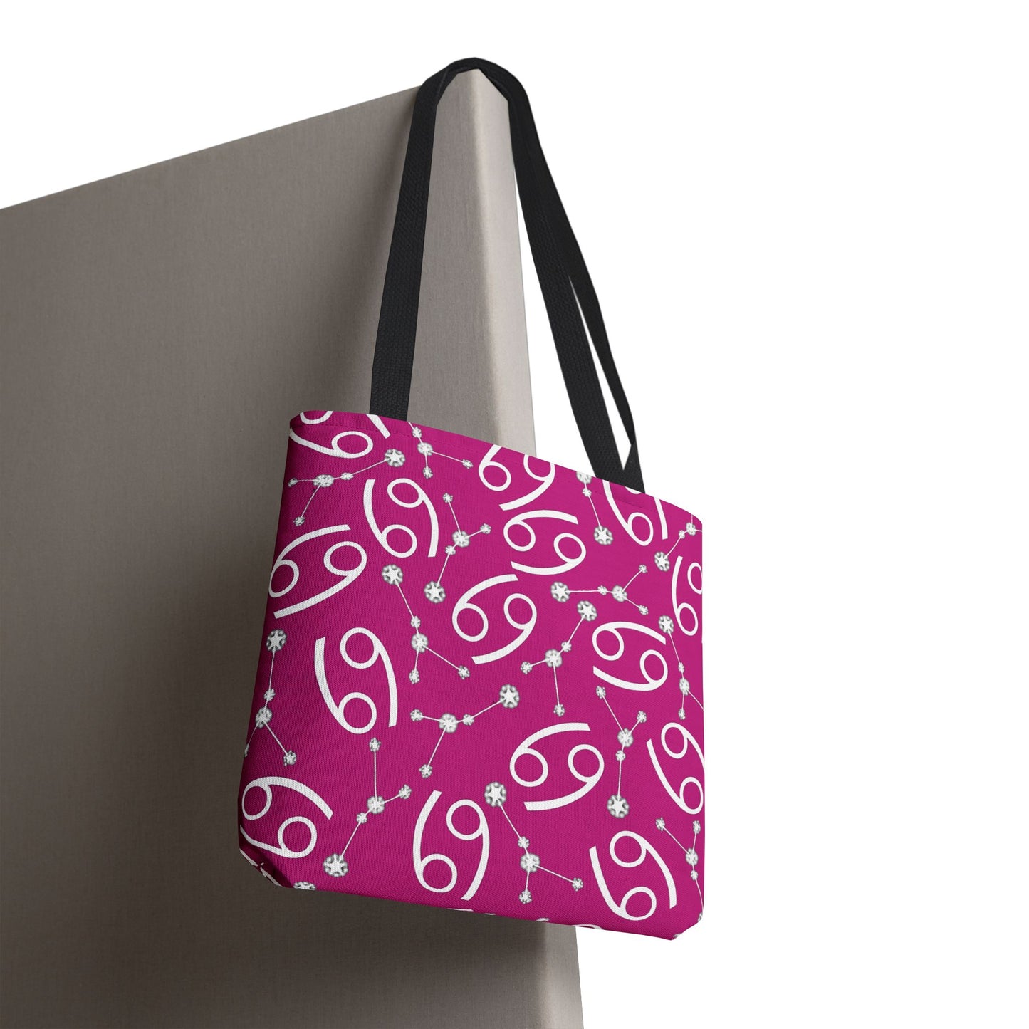 Tote Bag, Cancer Zodiac Sign, AOP, (Pink, White)