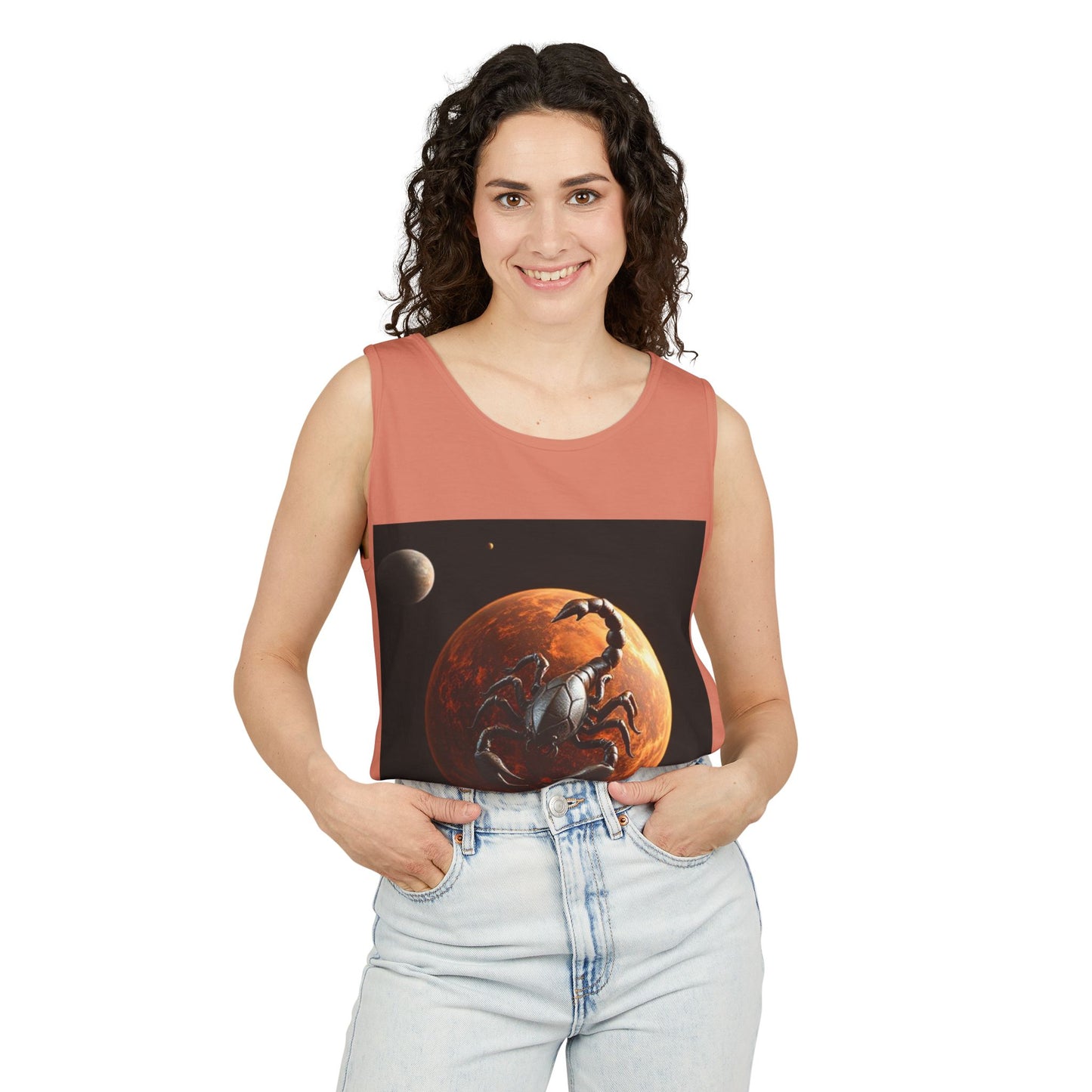 Unisex Garment-Dyed, Tank Top, Scorpio Design, Planet Symbol, 100% US cotton
