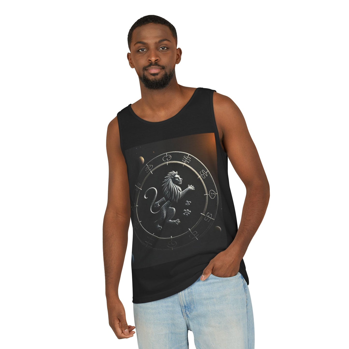 Unisex Garment-Dyed, Tank Top, Leo Design, Space Animal, 100% US cotton