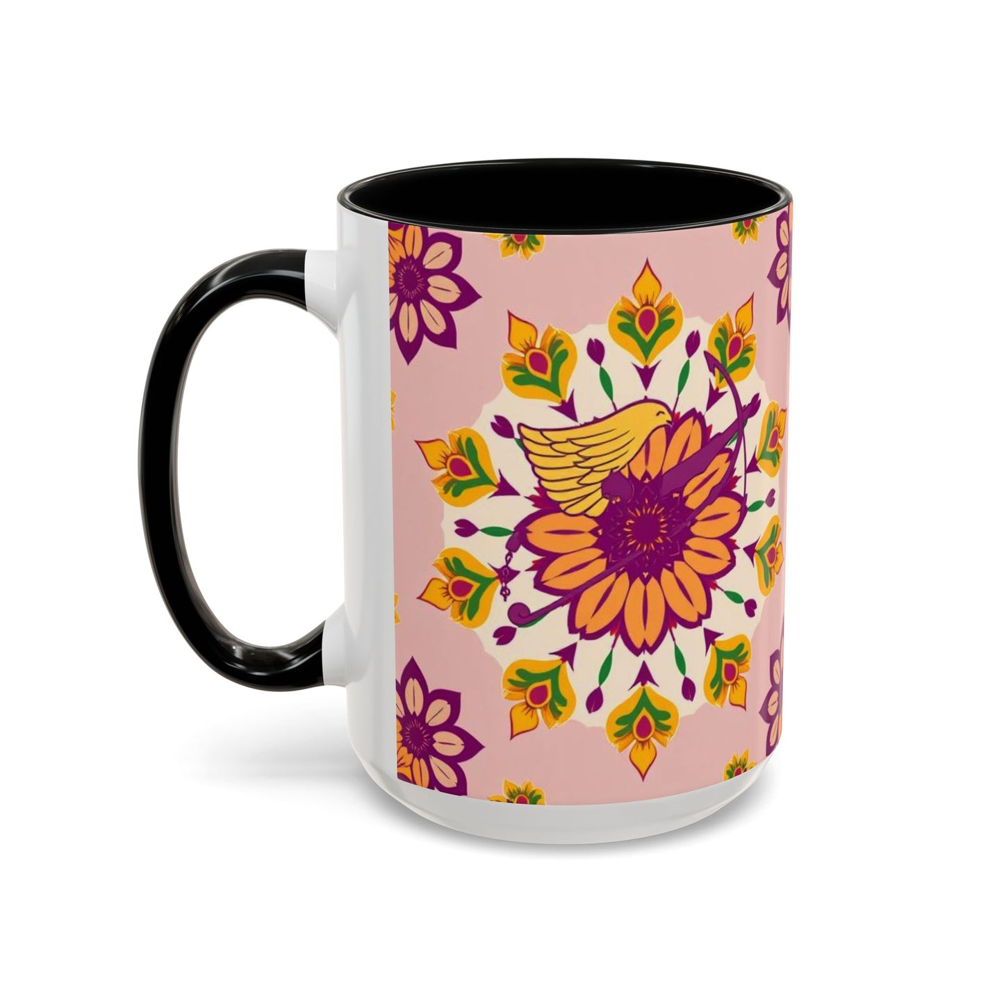 Accent Coffee Mug, Sagittarius, Zodiac v4. Flower Pattern, (11, 15oz)