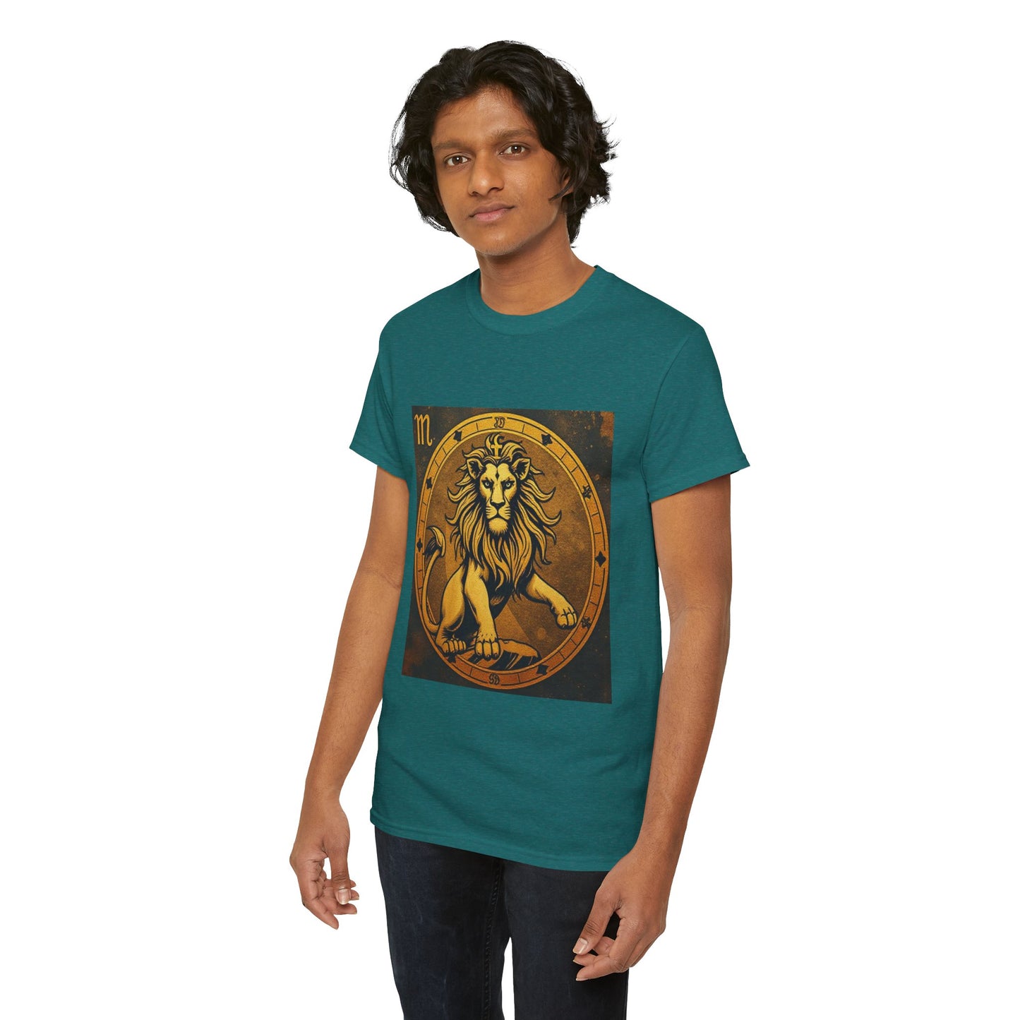 Unisex Heavy Cotton T-Shirt, Gold Lion v1, Leo Zodiac Design