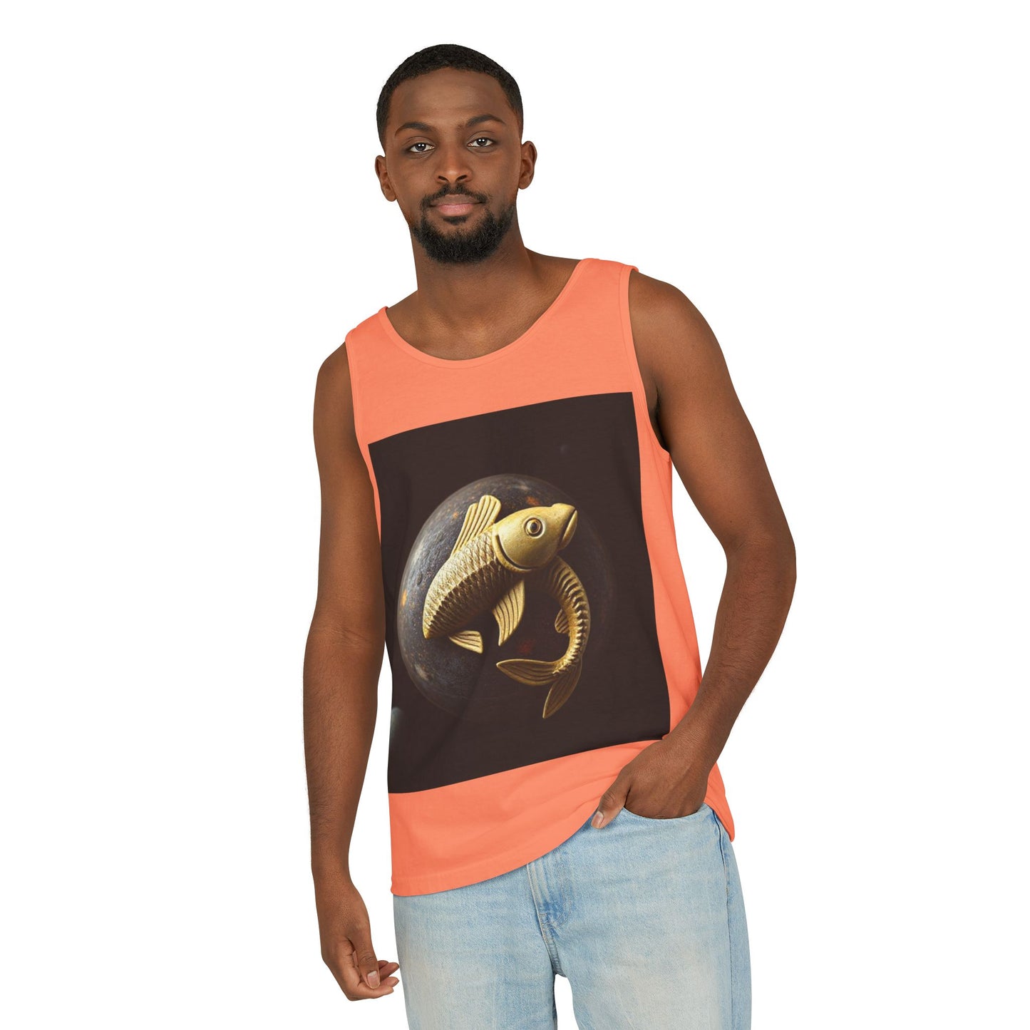 Unisex Garment-Dyed, Tank Top, Pisces Design, Space Animal v1, 100% US cotton