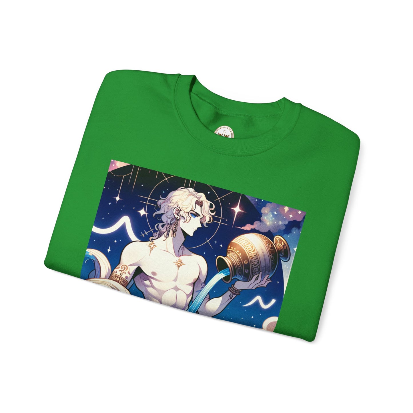 Unisex Heavy Blend™ Crewneck Sweatshirt, Anime Aqua God, Aquarius Zodiac Design