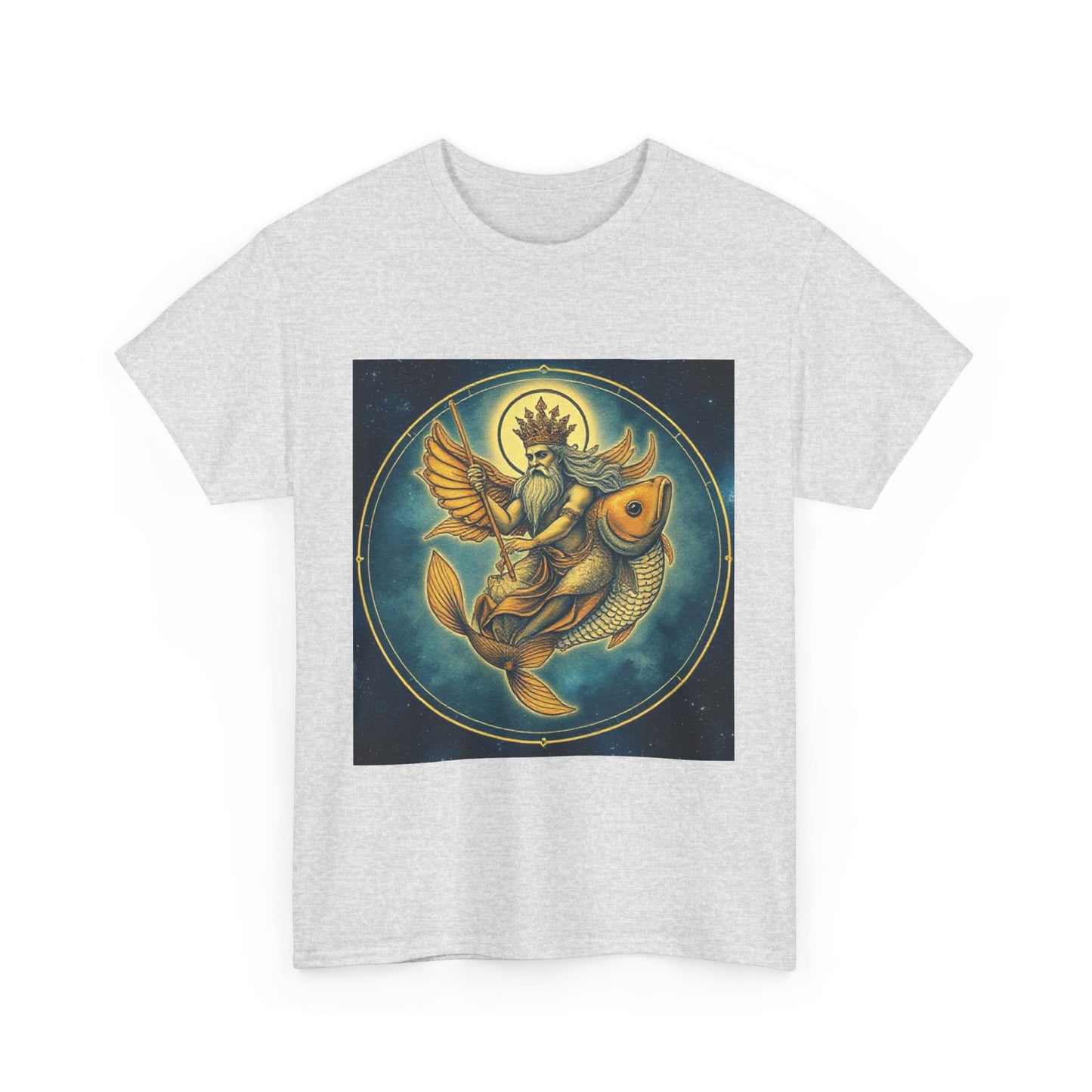 Unisex Heavy Cotton T-Shirt, Pisces King. Zodiac Design