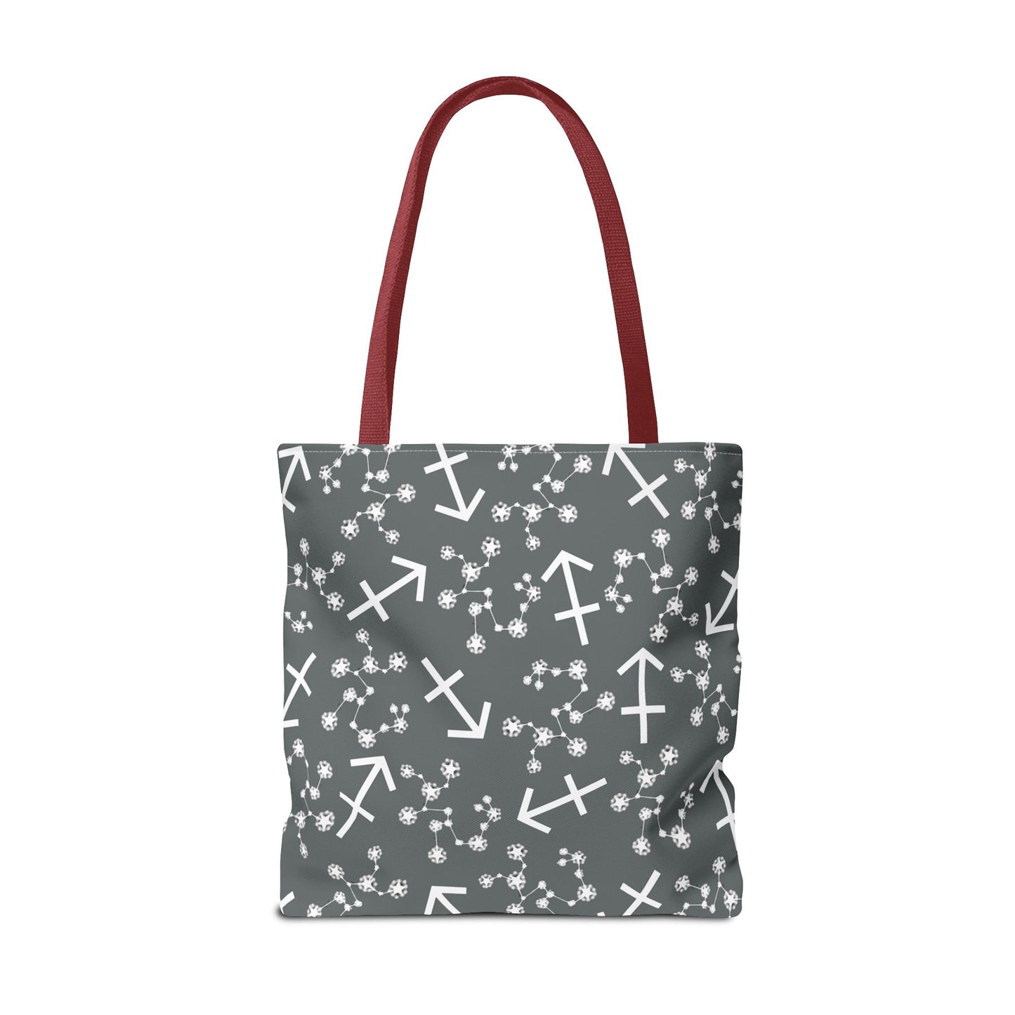 Tote Bag, Sagittarius Zodiac Sign, AOP, (Grey, White Print)
