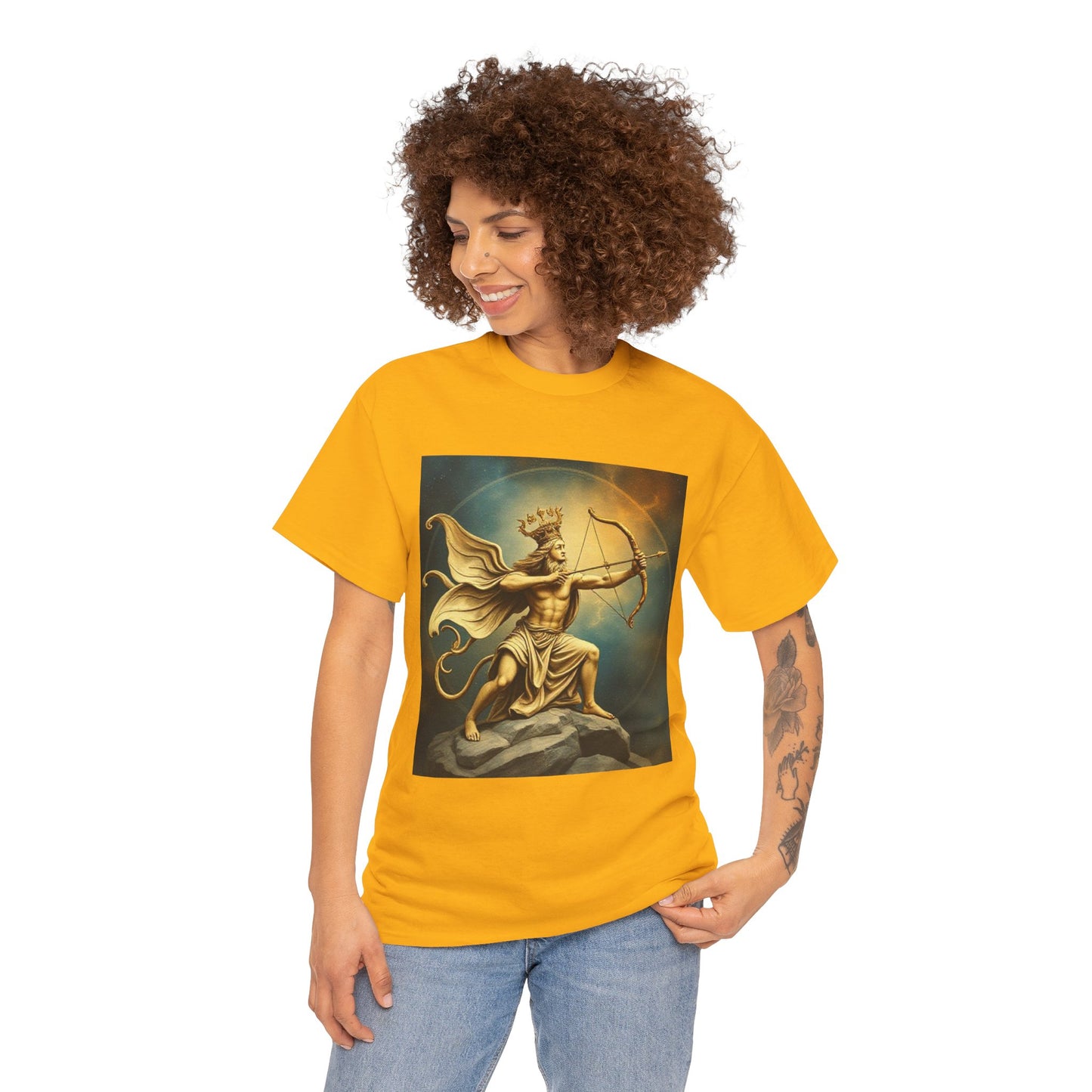 Unisex Heavy Cotton T-Shirt, Sagittarius King, Bow & Arrow v1, Zodiac Design