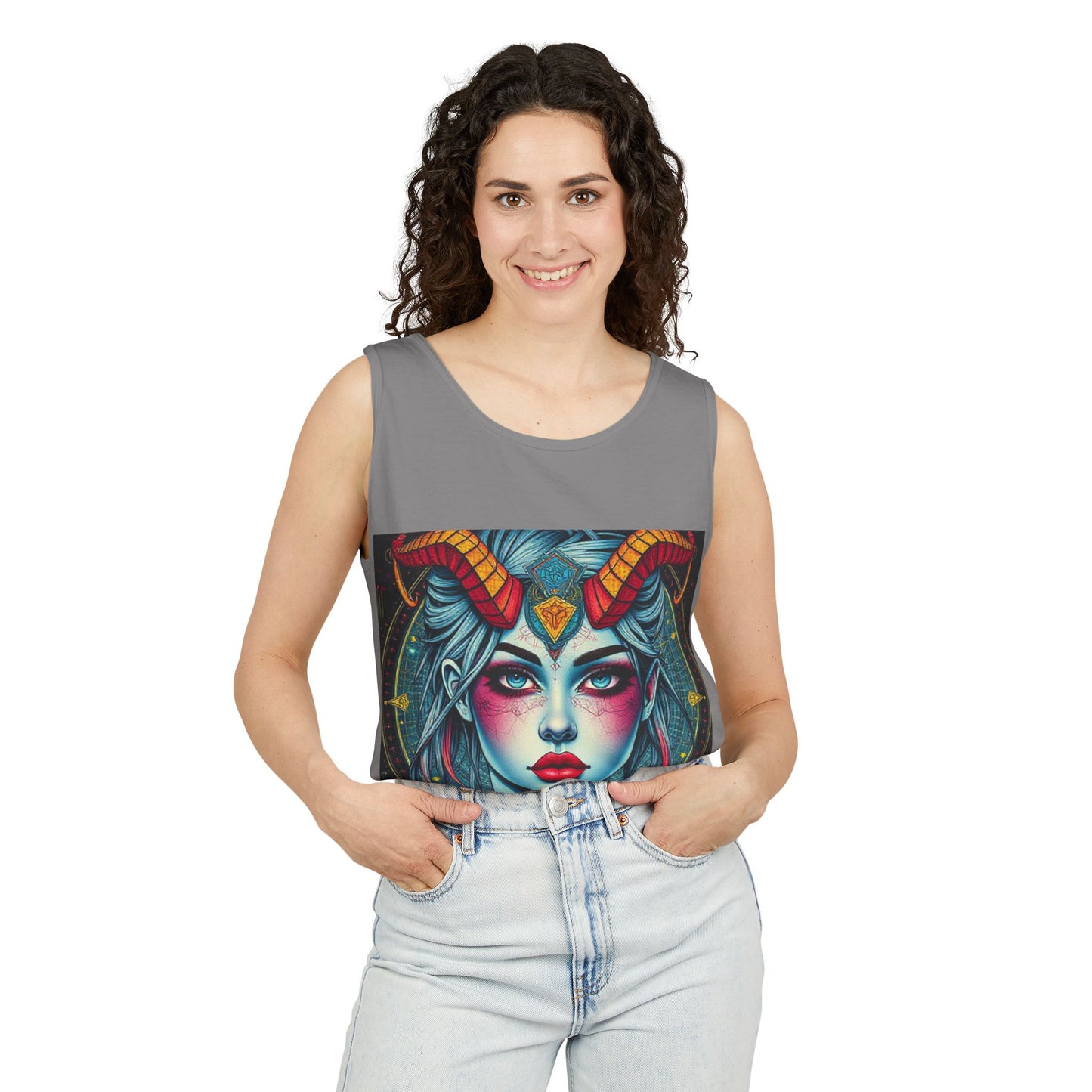 Unisex Garment-Dyed, Tank Top, Capricorn, Pop Art v1, 100% US cotton