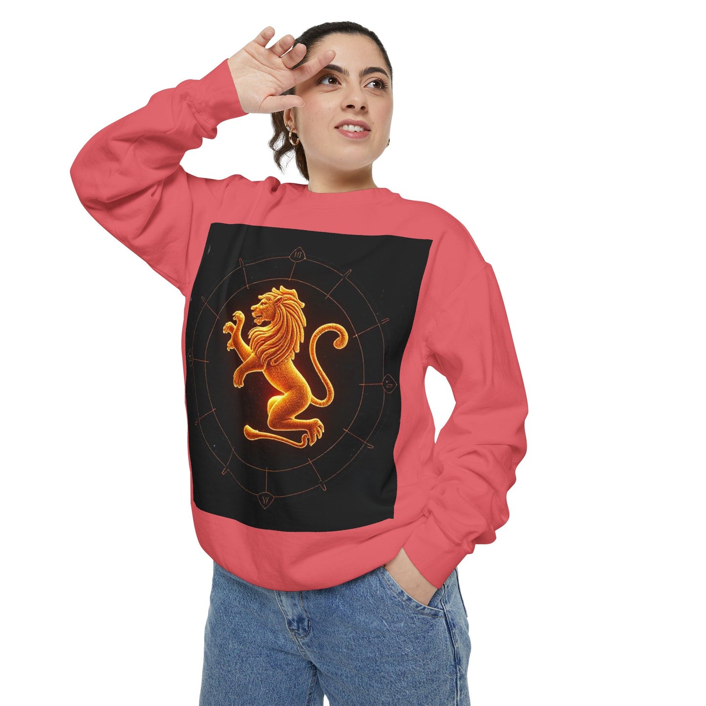 Garment-Dyed Sweatshirt, Unisex, Space Animal Design v1, Leo