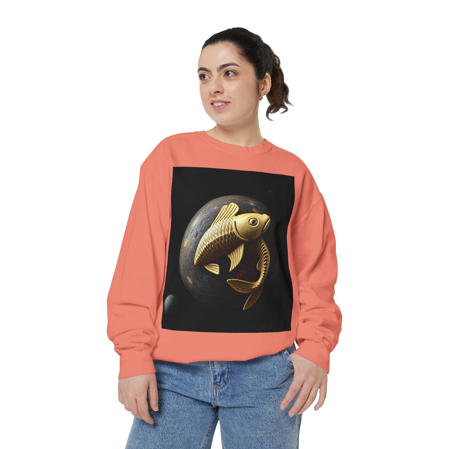 Garment-Dyed Sweatshirt, Unisex, Space Animal Design v1, Pisces