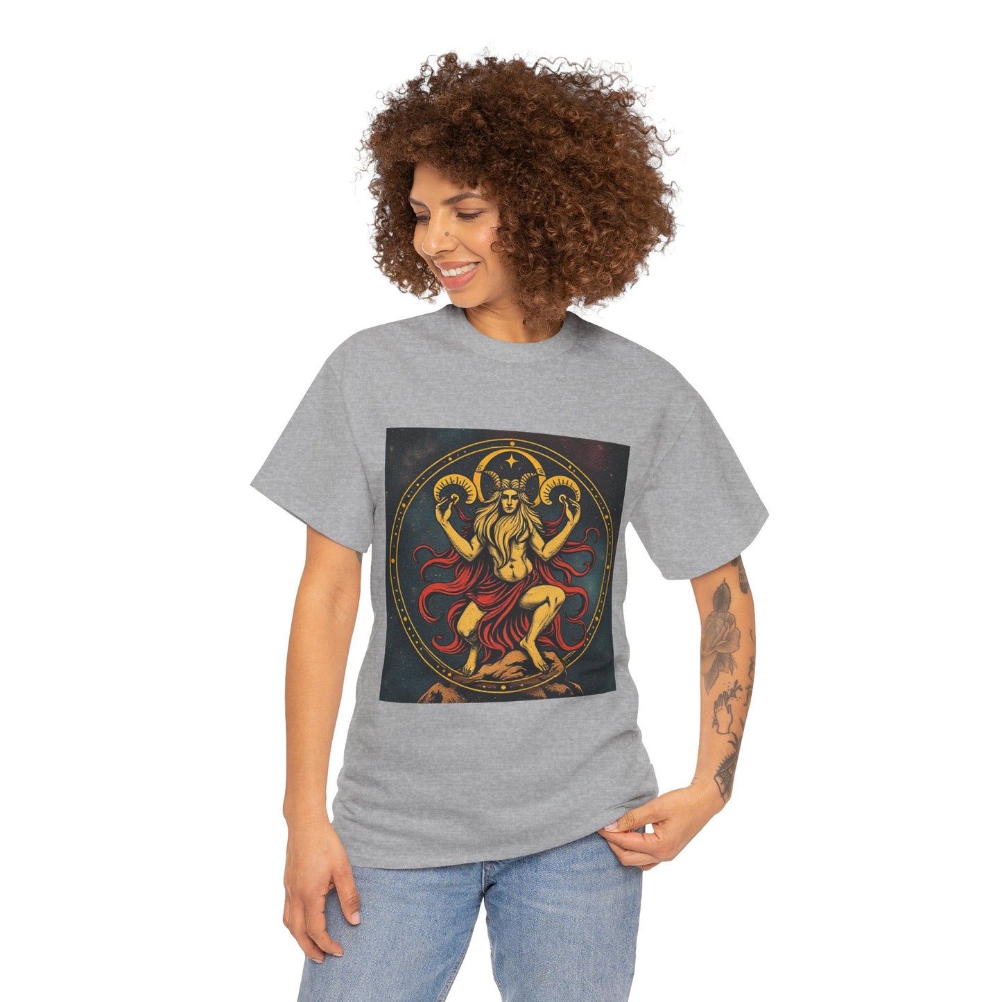 Unisex Heavy Cotton T-Shirt, Aries God 2v, Zodiac Design