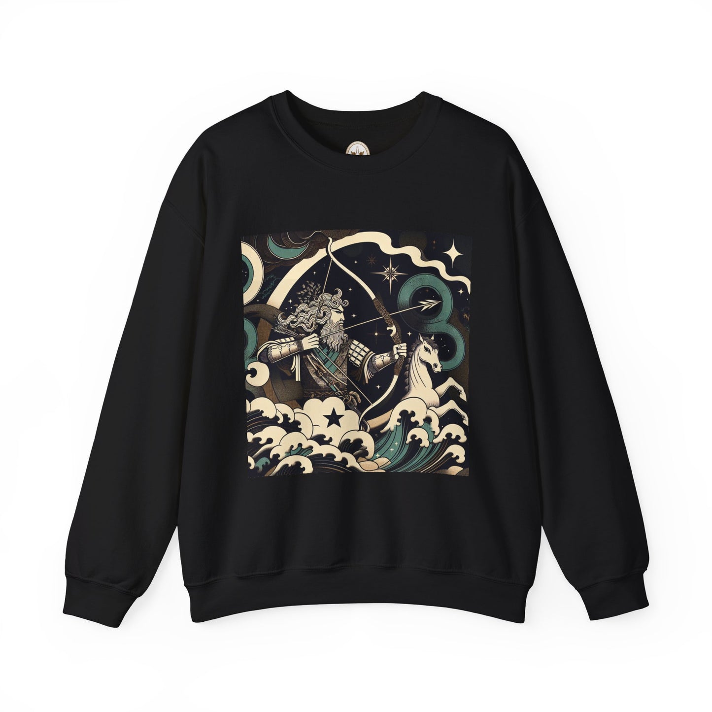Unisex Heavy Blend™ Crewneck Sweatshirt, Man With Arrow Sagittarius Zodiac Design