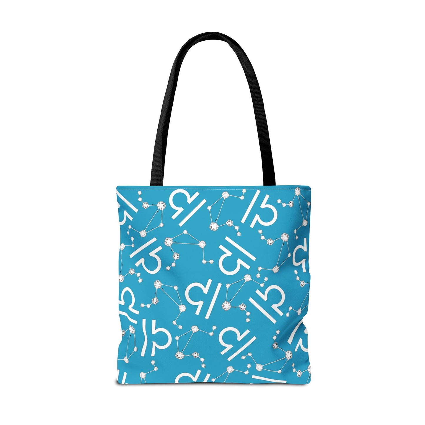 Tote Bag, Libra Zodiac Sign, AOP, (Turquoise, White)