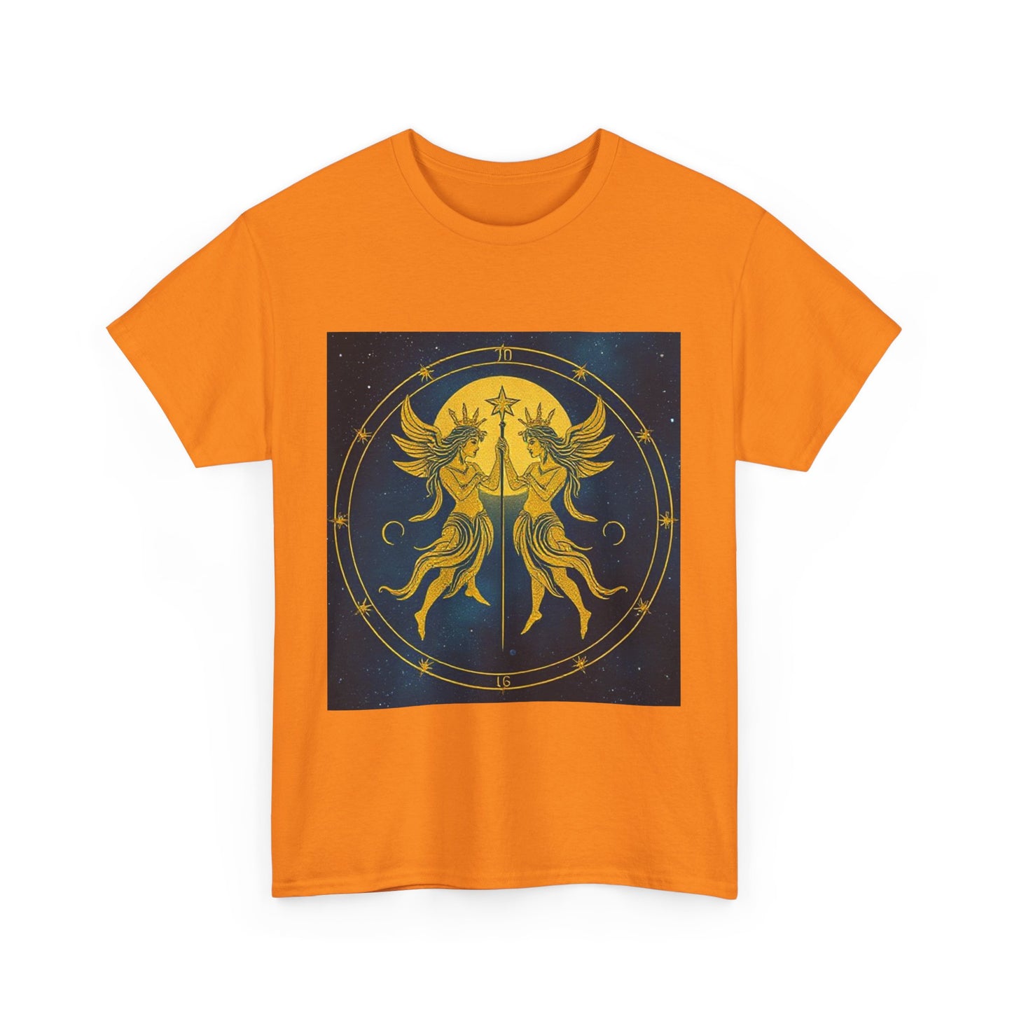 Unisex Heavy Cotton T-Shirt, Space Angel Twins v4, Gemini Zodiac Design
