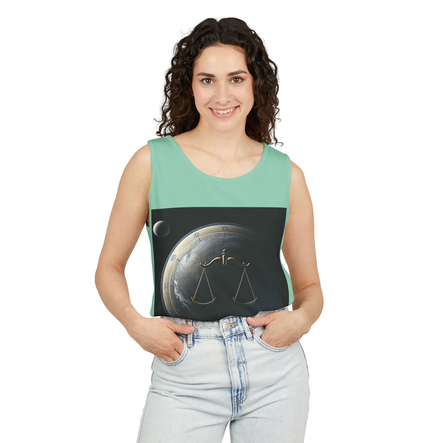 Unisex Garment-Dyed, Tank Top, Libra Design, Space Scale v1, 100% US cotton