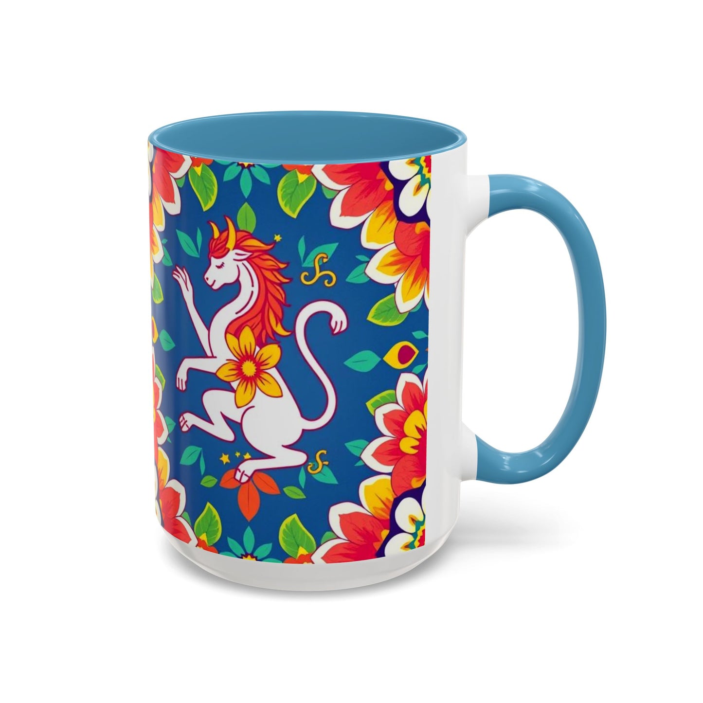 Accent Coffee Mug, Virgo, Zodiac v3. Flower Pattern, (11, 15oz)