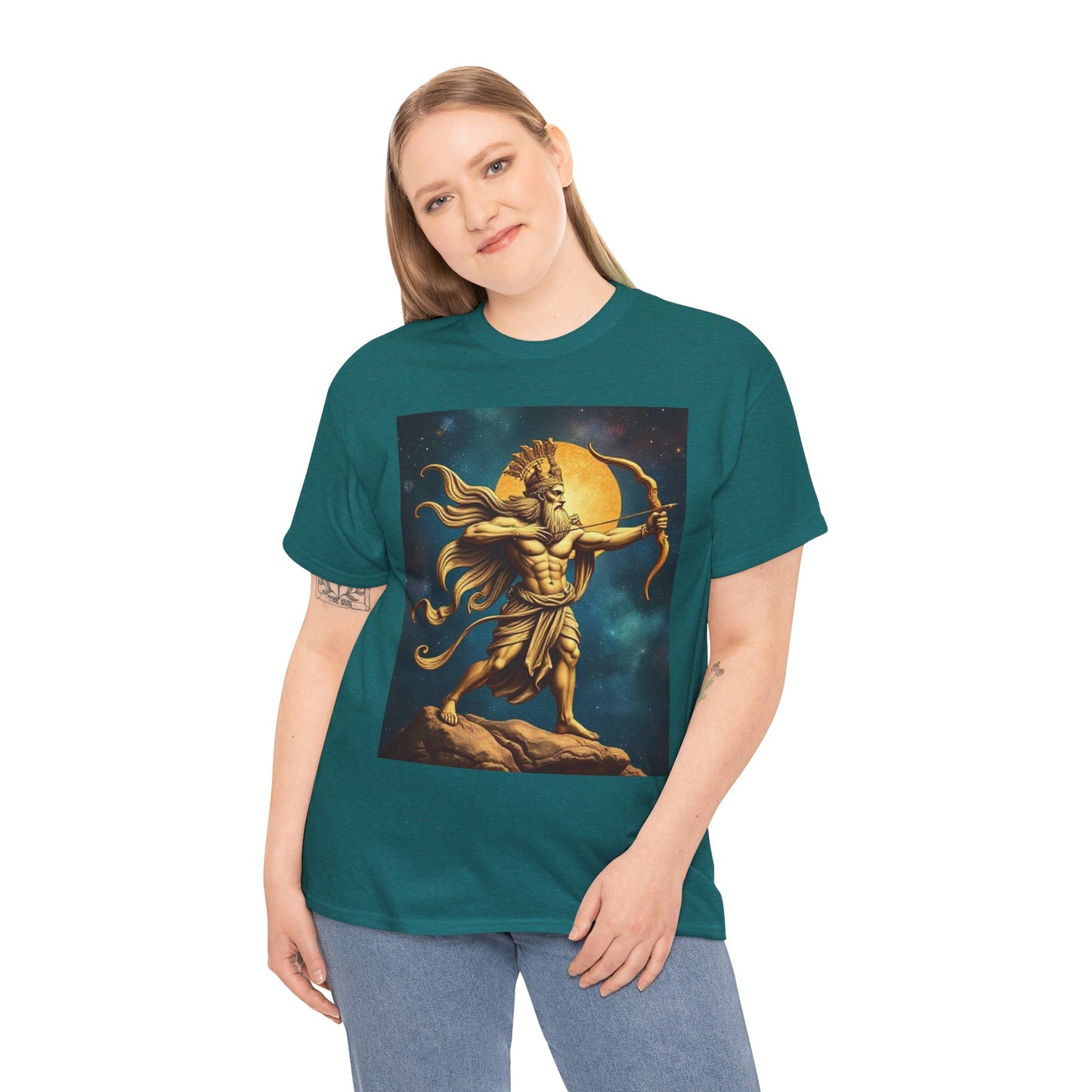 Unisex Heavy Cotton T-Shirt, Midnight Arrow v1, Sagittarius Zodiac Design