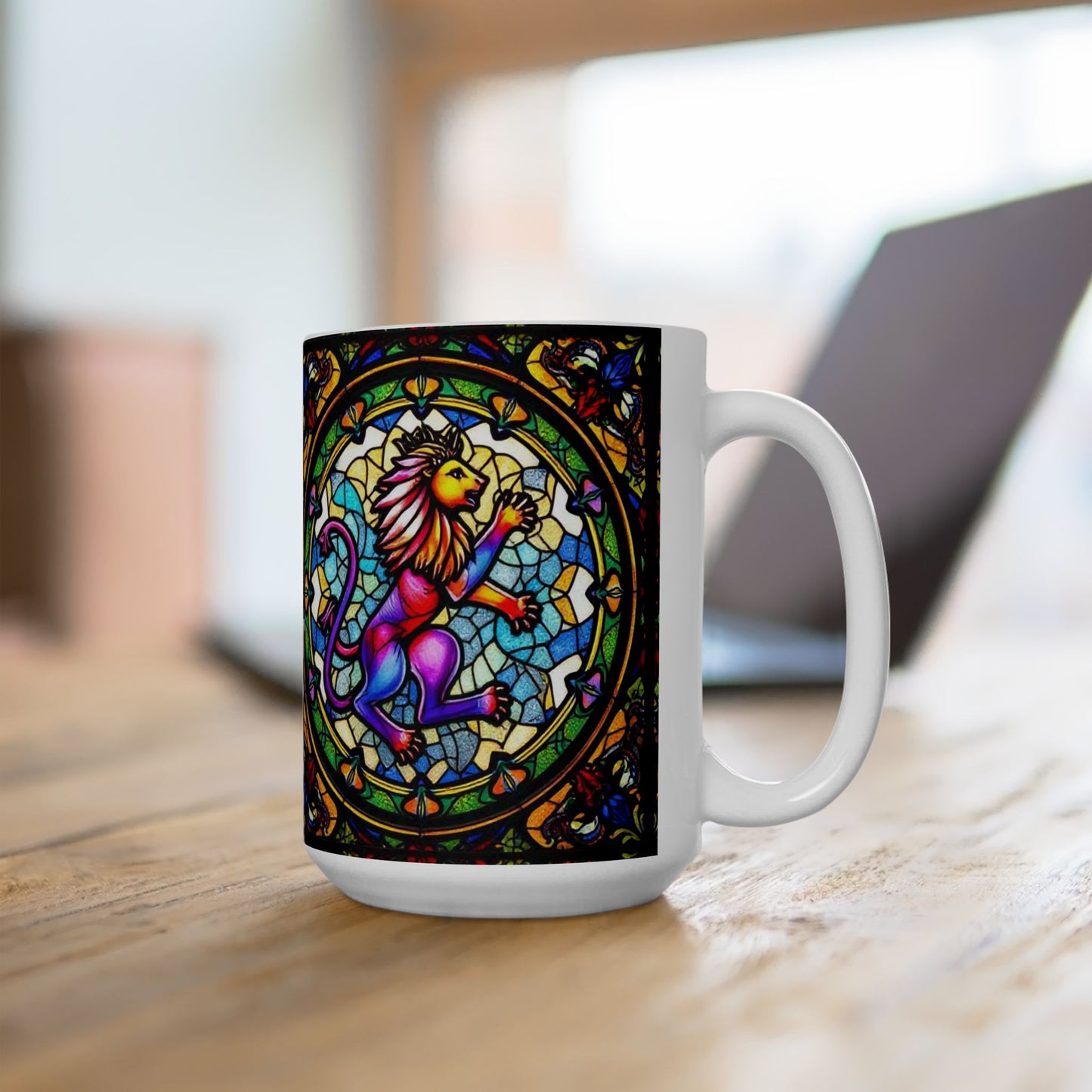 Ceramic Mug, (11oz, 15oz), Glass Design, AOP, Leo Zodiac Sign