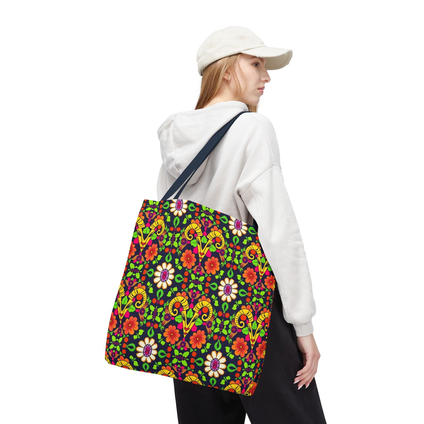 Tote Bag (AOP), Aries, Zodiac, Flower Pattern