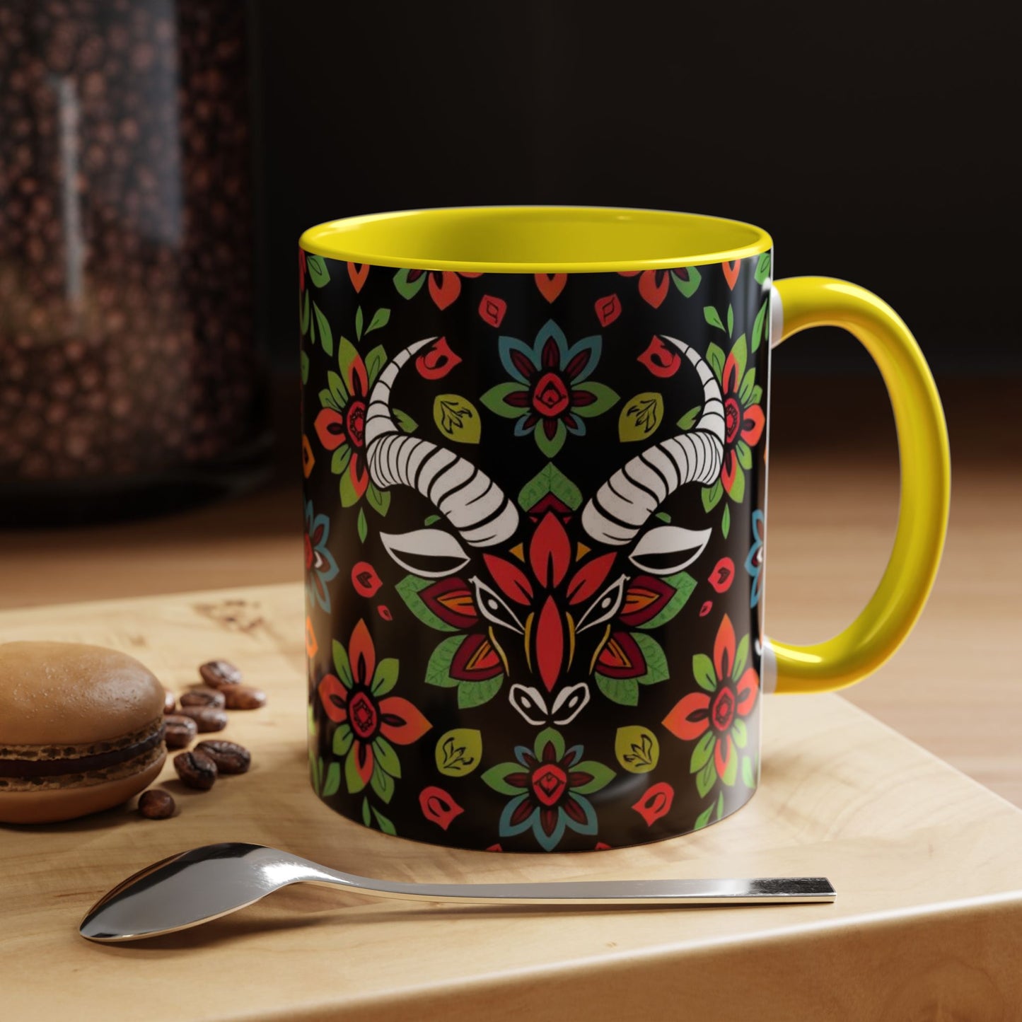 Accent Coffee Mug, Taurus, Zodiac v2. Flower Pattern, (11, 15oz)