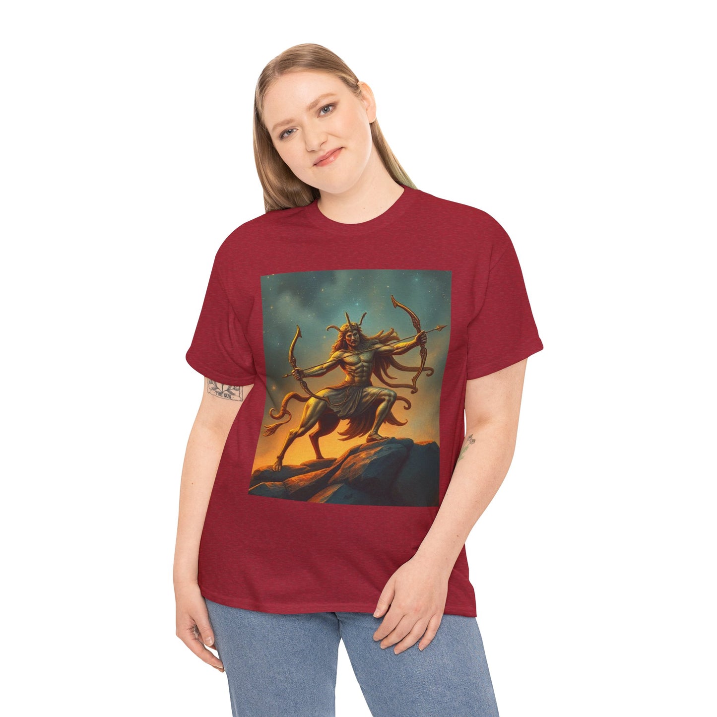 Unisex Heavy Cotton T-Shirt, Arrow Centaur, Sagittarius Zodiac Design