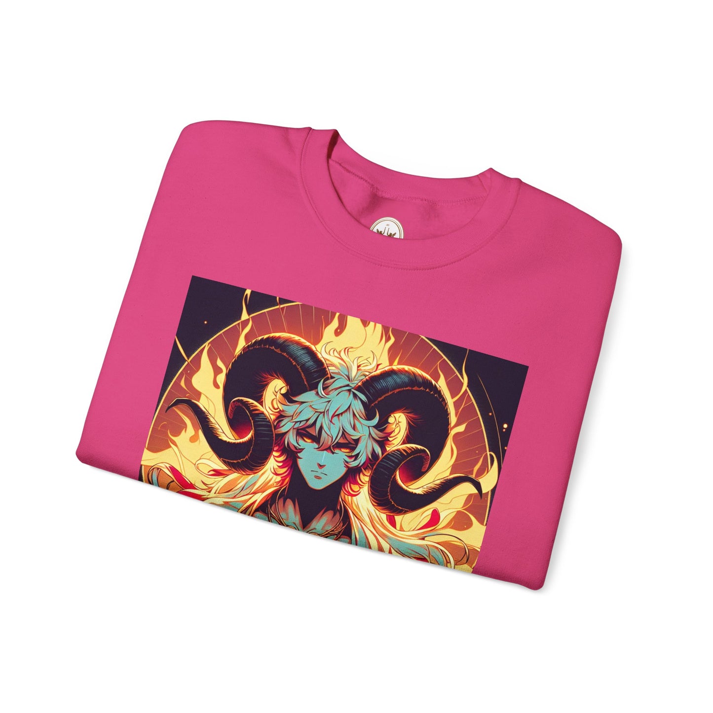 Unisex Heavy Blend™ Crewneck Sweatshirt, Anime Fire Aries, Zodiac Design