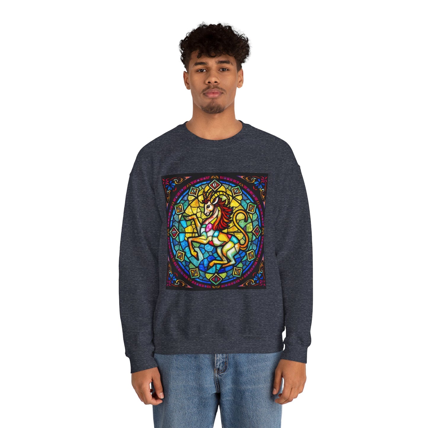 Unisex Heavy Blend™ Crewneck Sweatshirt, Glass, Capricorn Zodiac Design