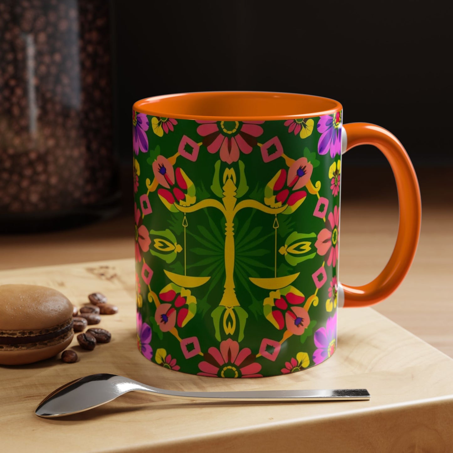 Accent Coffee Mug, Libra, Zodiac, Flower Pattern, (11, 15oz)