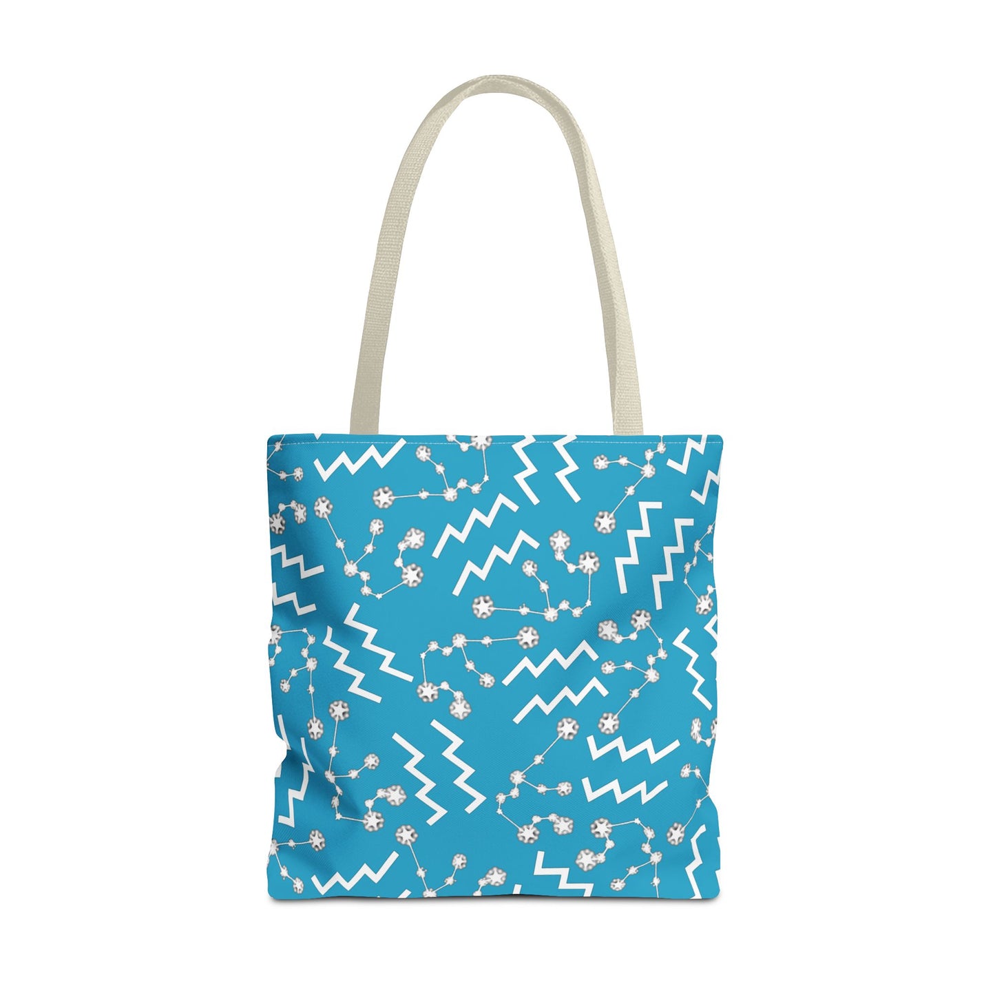 Tote Bag, Aquarius Zodiac Sign, AOP, (Turquoise, White)