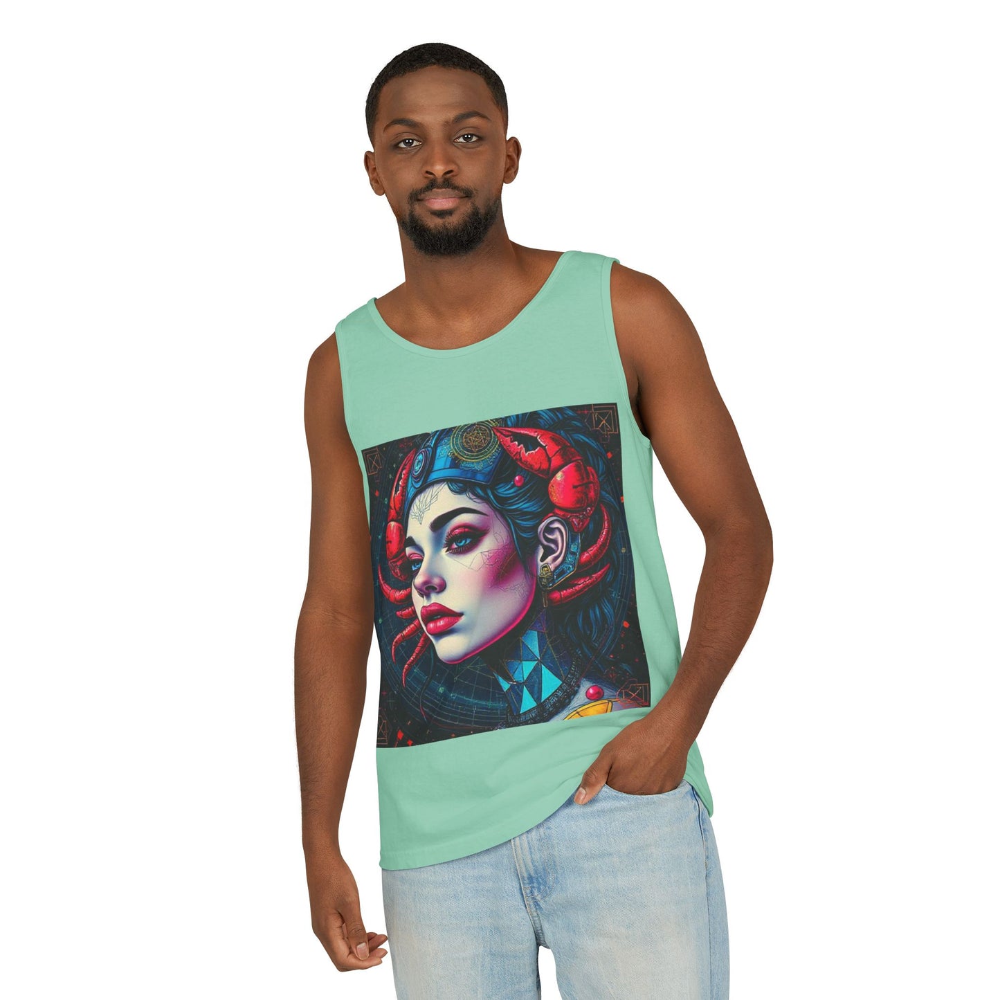 Unisex Garment-Dyed, Tank Top, Cancer, Pop Art v1, 100% US cotton