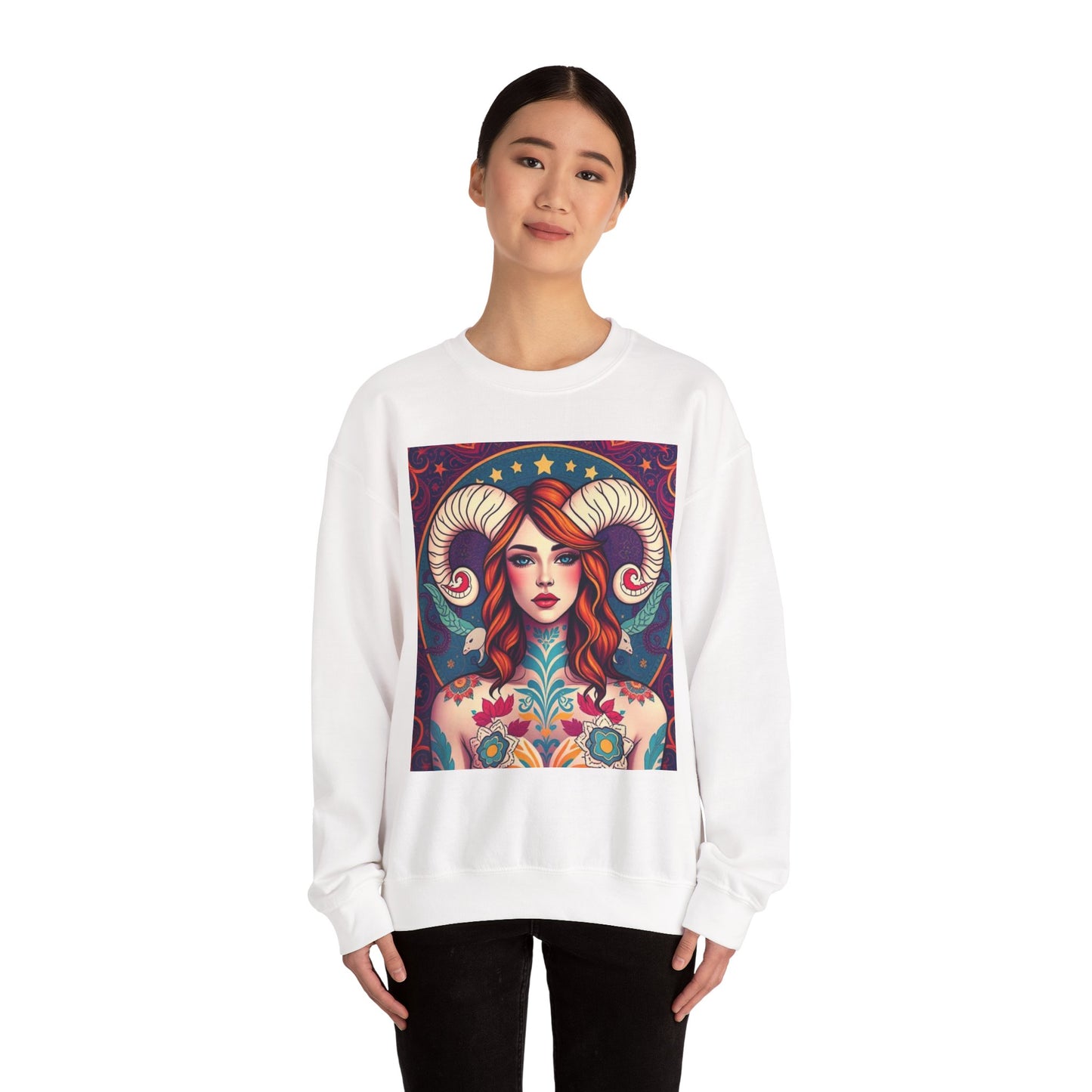 Unisex Heavy Blend™ Crewneck Sweatshirt, Aries, Zodiac v1, Sexy Pattern