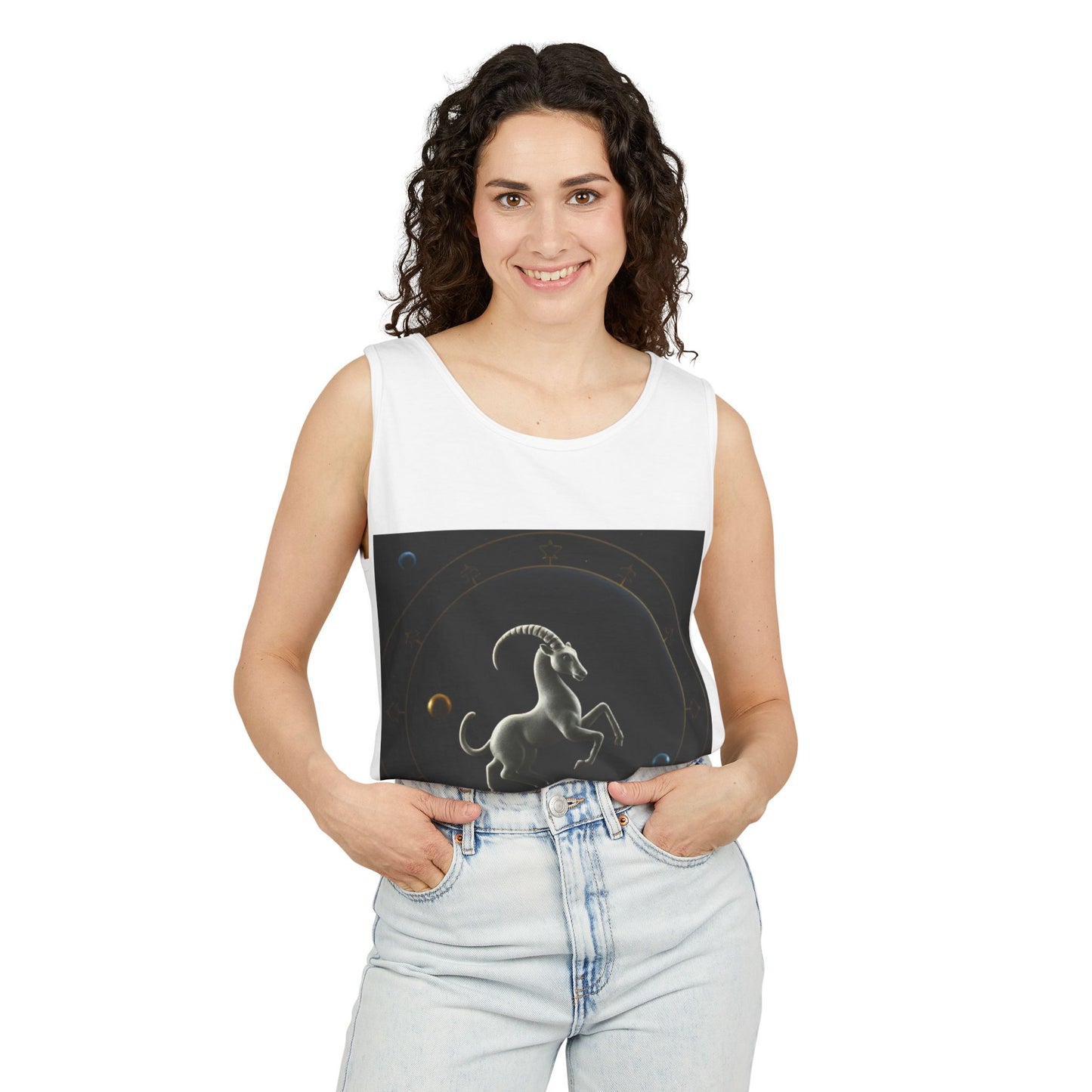 Unisex Garment-Dyed, Tank Top, Capricorn Design, Space Animal v1, 100% US cotton