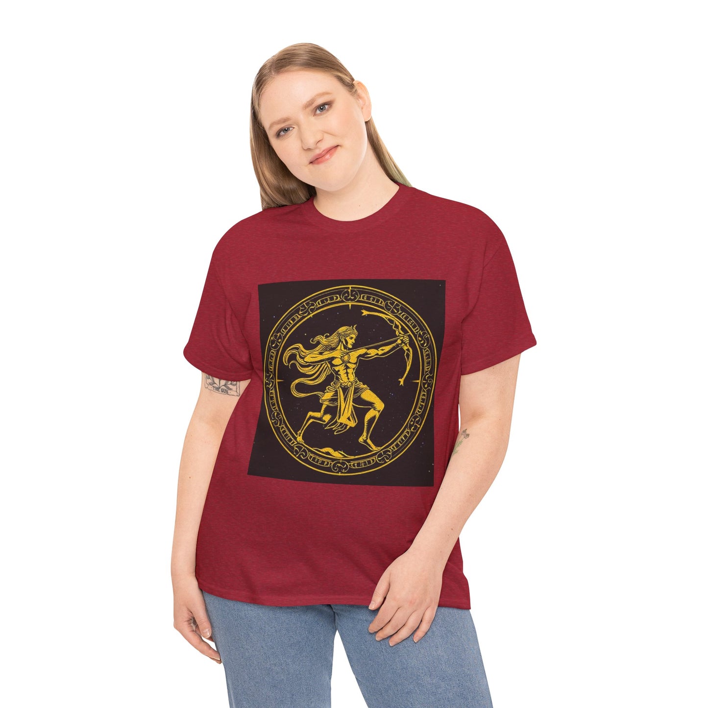 Unisex Heavy Cotton T-Shirt, Mythical Faun/Satyr, Sagittarius Zodiac Design