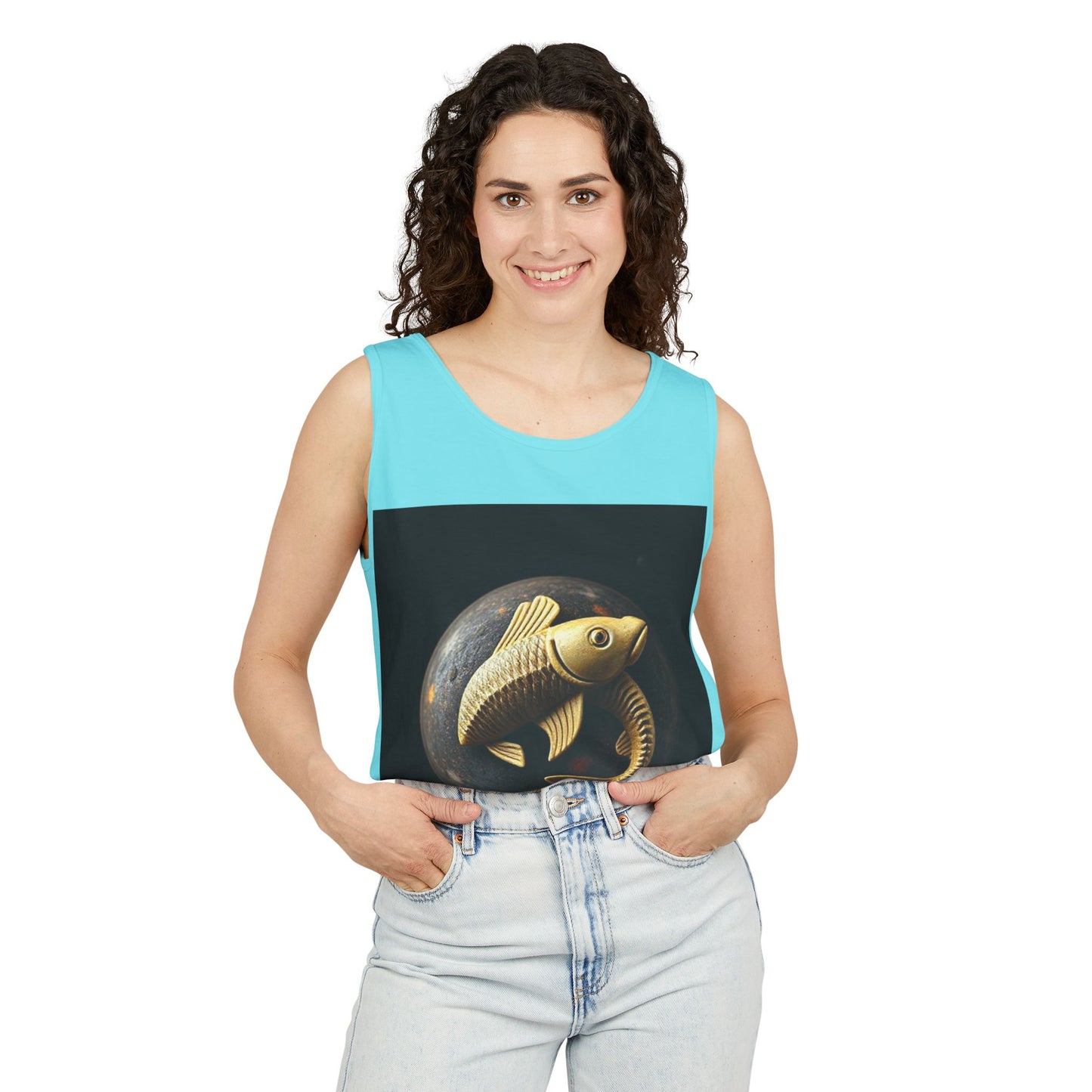 Unisex Garment-Dyed, Tank Top, Pisces Design, Space Animal v1, 100% US cotton