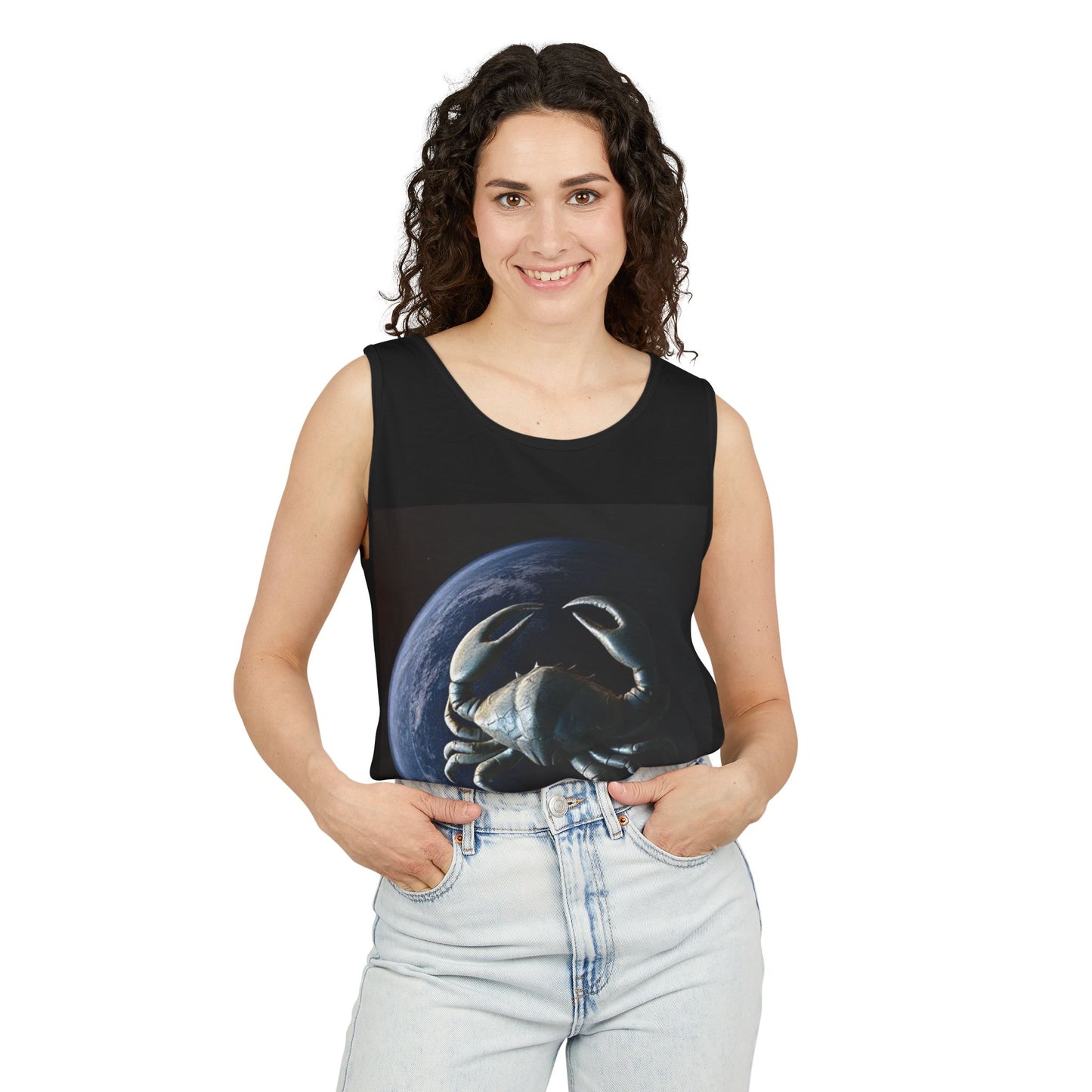 Unisex Garment-Dyed, Tank Top, Cancer Design, Planet Crab, 100% US cotton