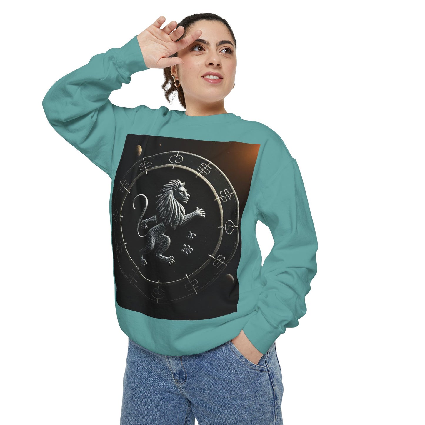 Garment-Dyed Sweatshirt, Unisex, Space Animal Design, Leo