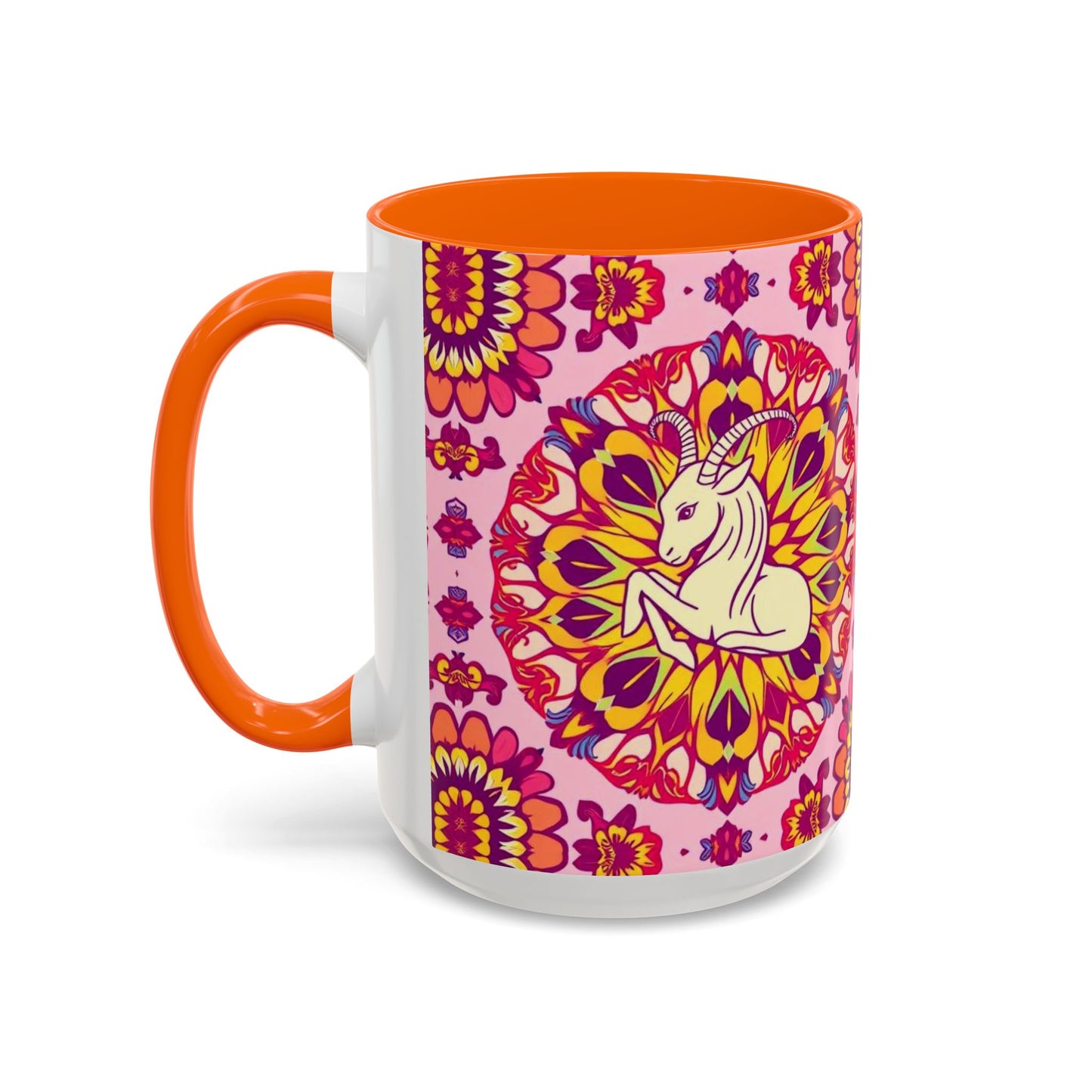 Accent Coffee Mug, Capricorn, Zodiac v3, Flower Pattern, (11, 15oz)