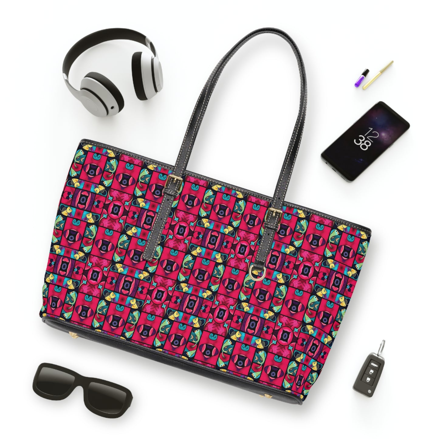 Leather Shoulder Bag, Pisces, Zodiac, Shapes Pattern