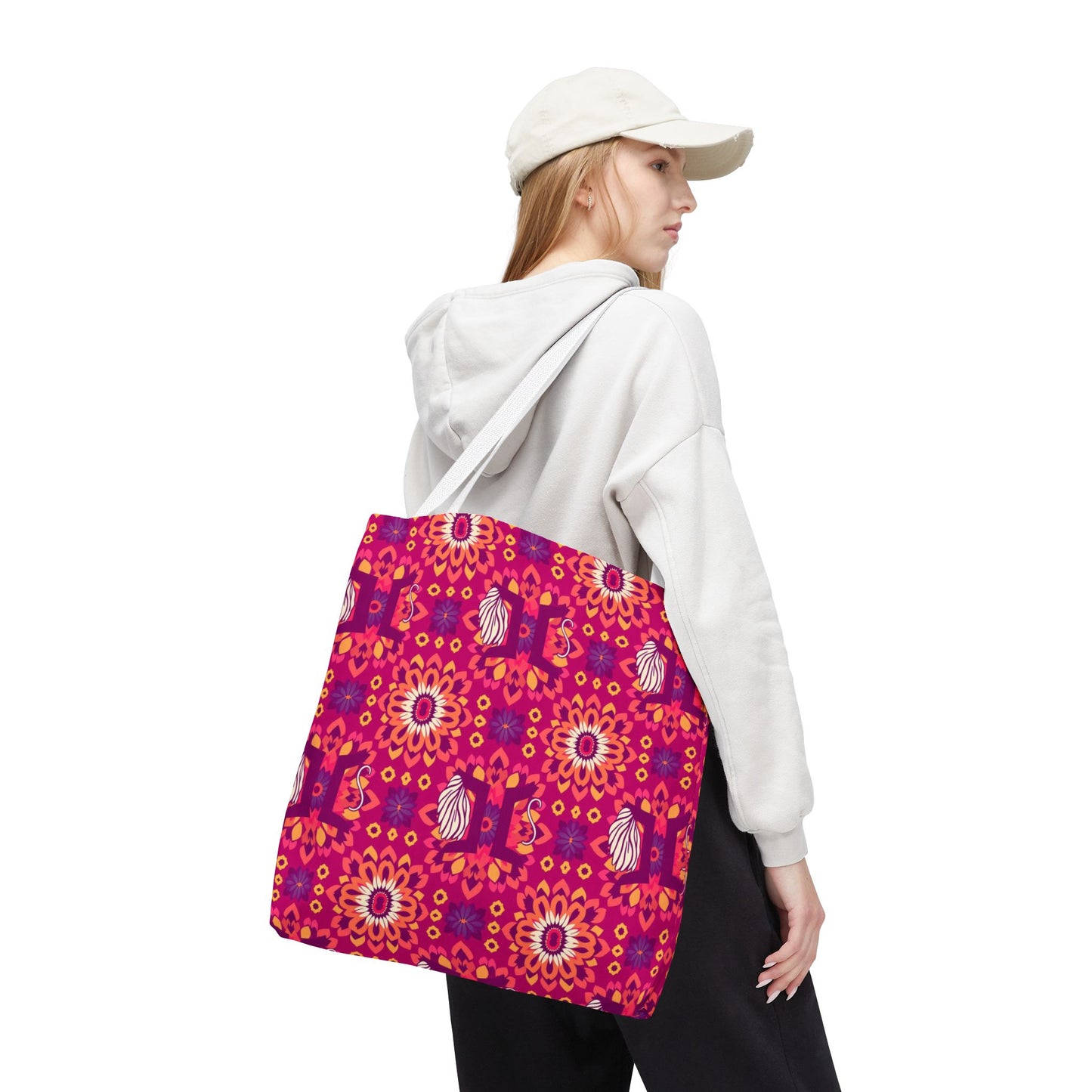 Tote Bag (AOP), Gemini, Zodiac v1, Flower Pattern