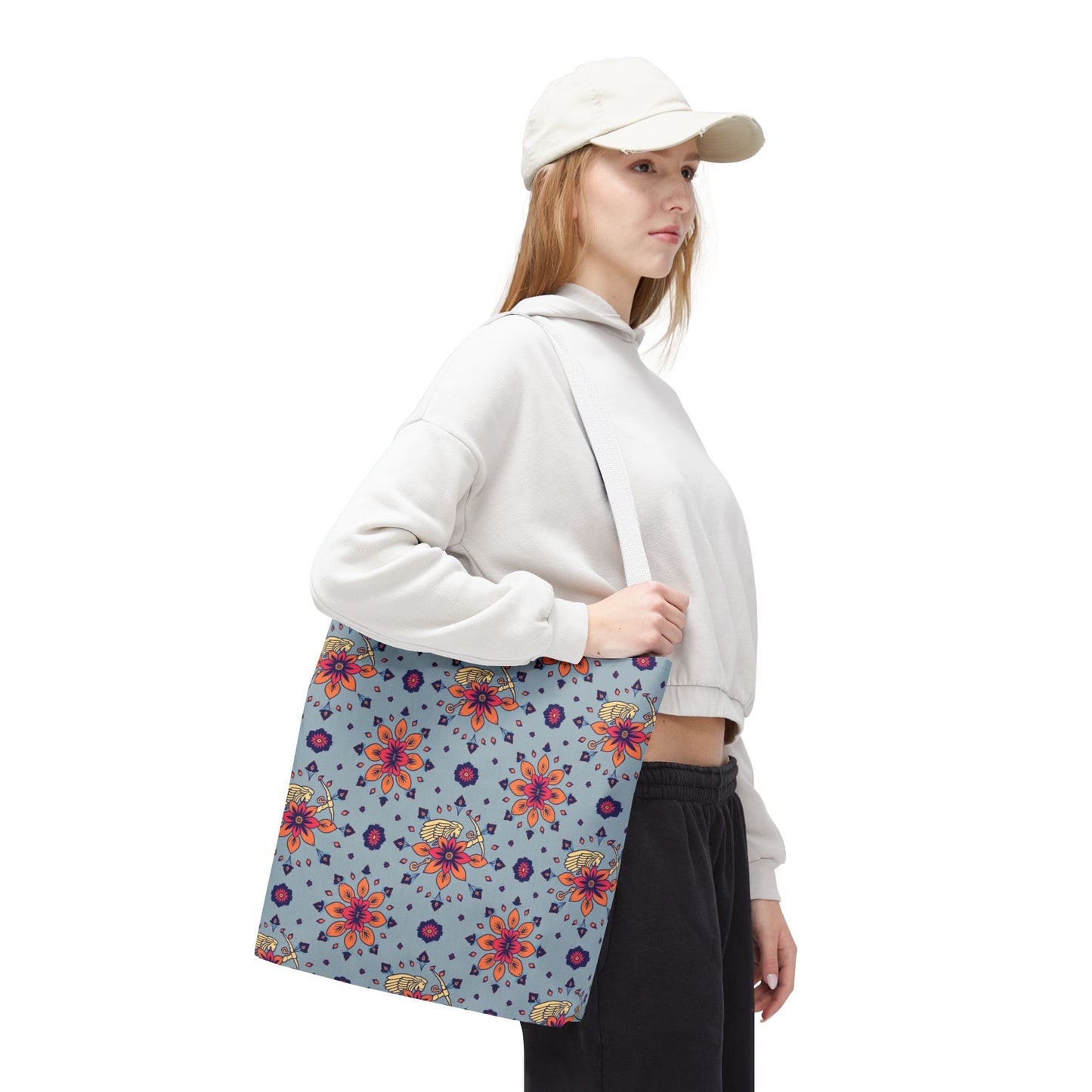 Tote Bag, (AOP), Sagittarius, Zodiac v1, Flower Pattern