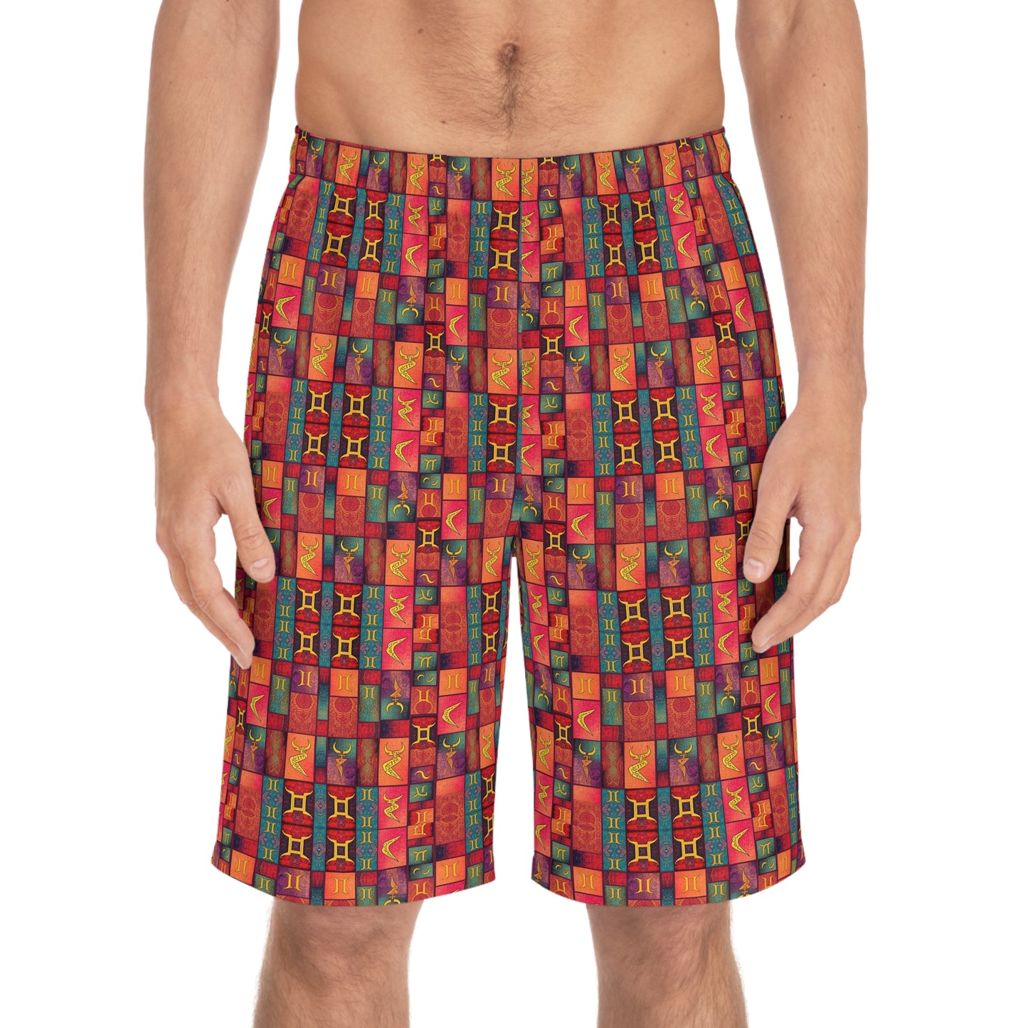 Men's Board Shorts, (AOP), Gemini, Zodiac, Shape Pattern